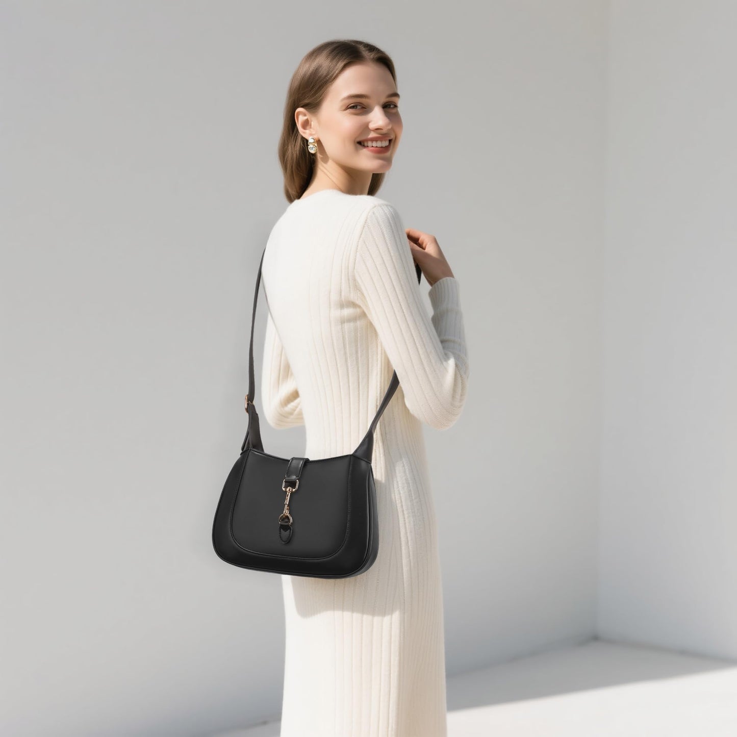 Keyli Shoulder Bag for Women Vegan Leather Shoulder Handbags Small Cute Hobo Purses trendy Top Handle Crossbody Bag with Adjustable Strap Black