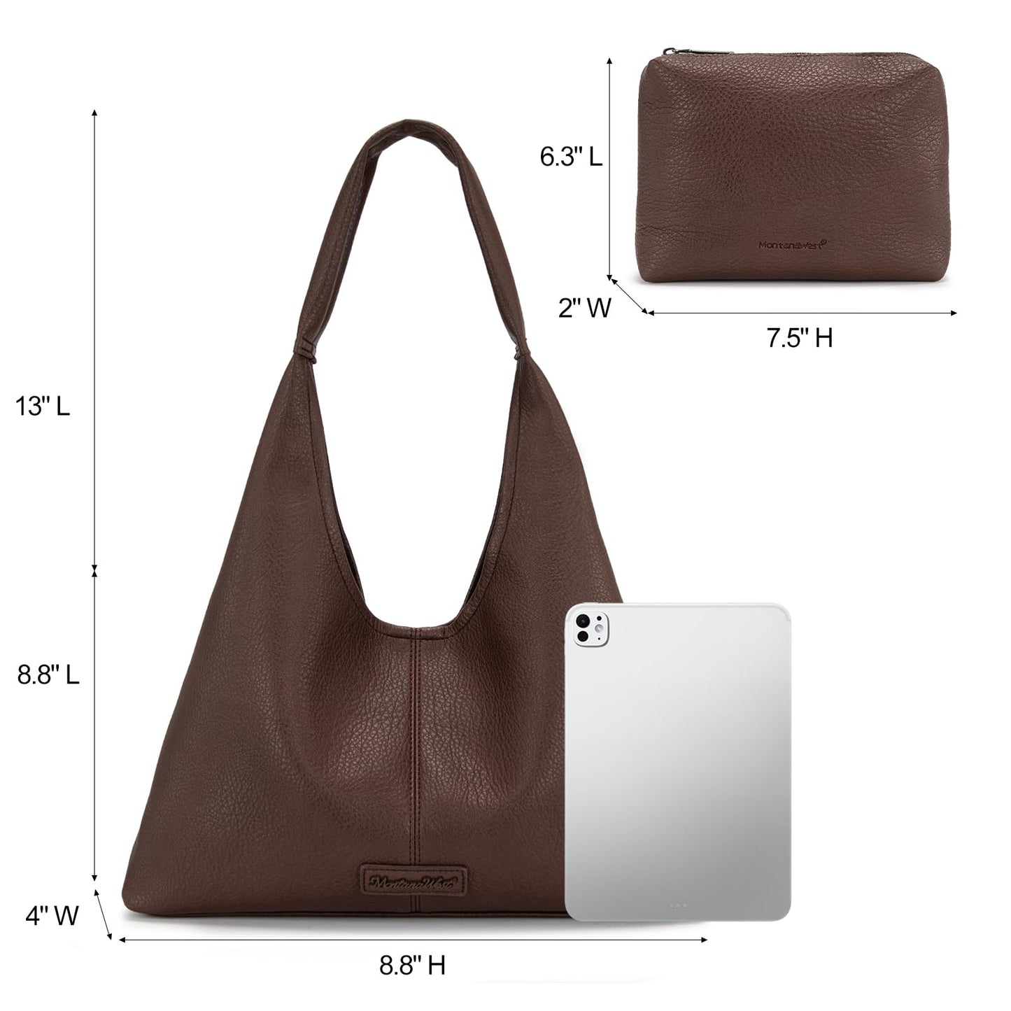 Montana West Hobo Bag Purse for Women Shoulder Handbags Slouchy Casual Soft Vegan Leather Tote Ladies for Work Travel Coffee Chocolate MWC-HB-646-CF