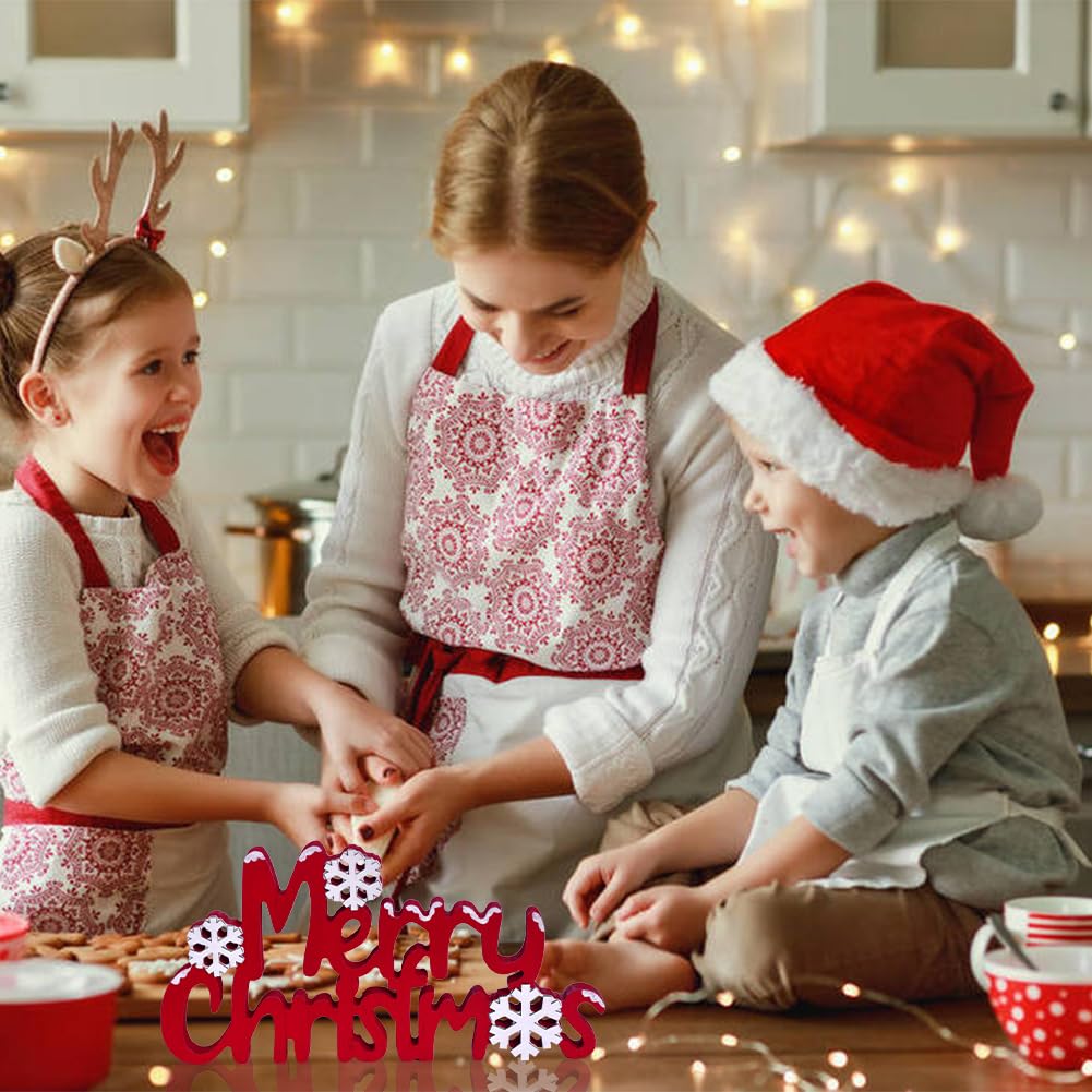Merry Christmas Sign Wooden Tabletop Decoration, Freestanding Christmas Shelf Decor with 3D Snowflake, Red and White Xmas Decorations for Home, Mantle, Tiered Tray (Red)