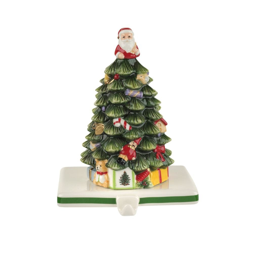 Spode Christmas Tree Stocking Holder with Hook, 5.5", Fine Earthenware, Charming Home Décor, Festive Holiday Display for Mantel & Fireplace, Weighted Hangers for Christmas