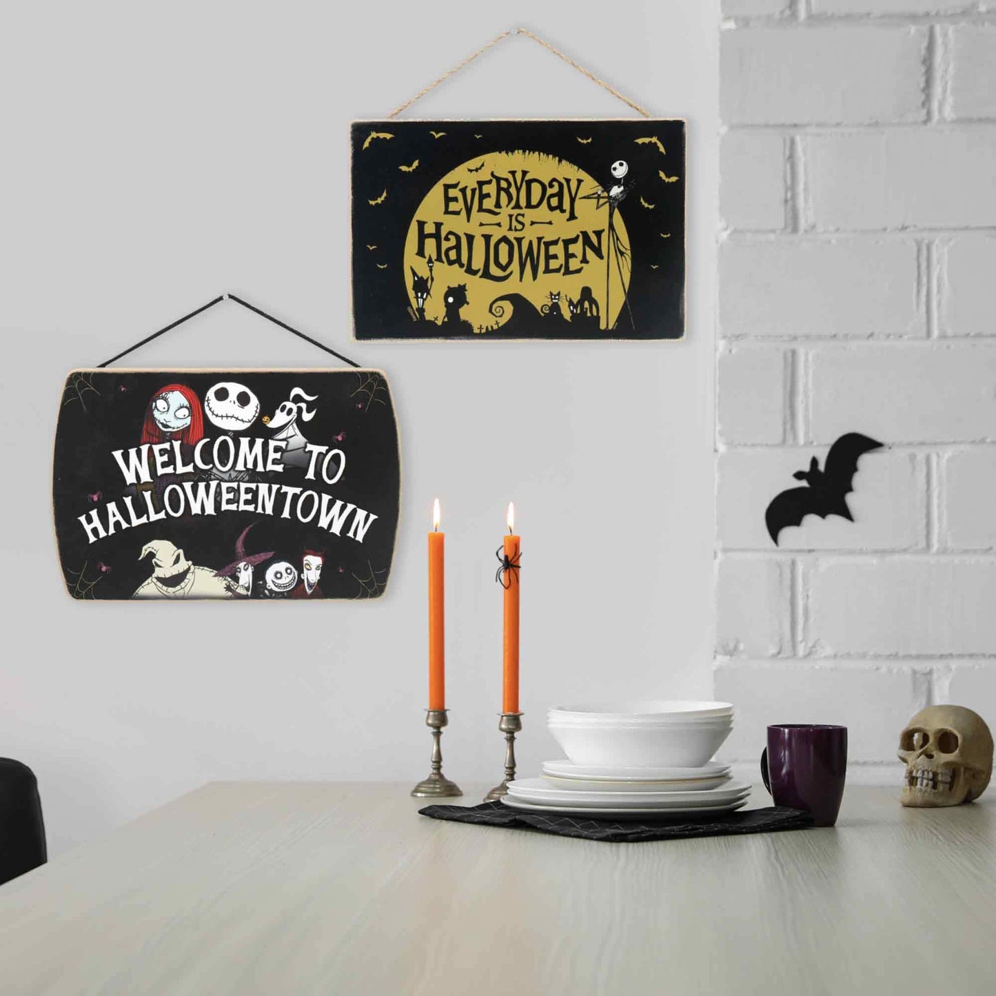 Disney The Nightmare Before Christmas Welcome to Halloween Town Hanging Wood Wall Decor - Fun Halloween Sign for Home