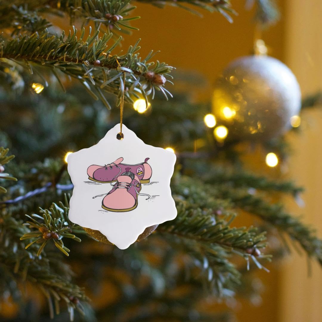 3 inch Snowflake Porcelain Ornament - Pink Girl Women Bowling Shoes Graphic Sports Design Sports and Hobbies Designs