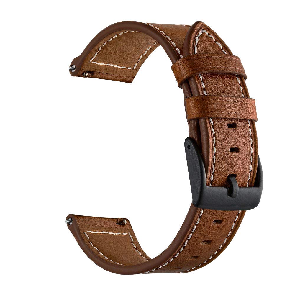 LDFAS Compatible for Fossil 22mm Band, (2 Pack) Leather Strap with Black Buckle Compatible for Fossil Gen 6/5 Carlyle/Julianna/Garrett HR, Q Explorist, Gen 5E 44mm, Sport 43mm Bands, Brown+Black