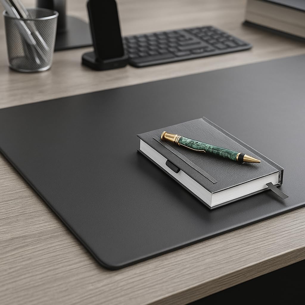 Dacasso Classic Black Leather 30" x 19" Desk Mat Without Rails