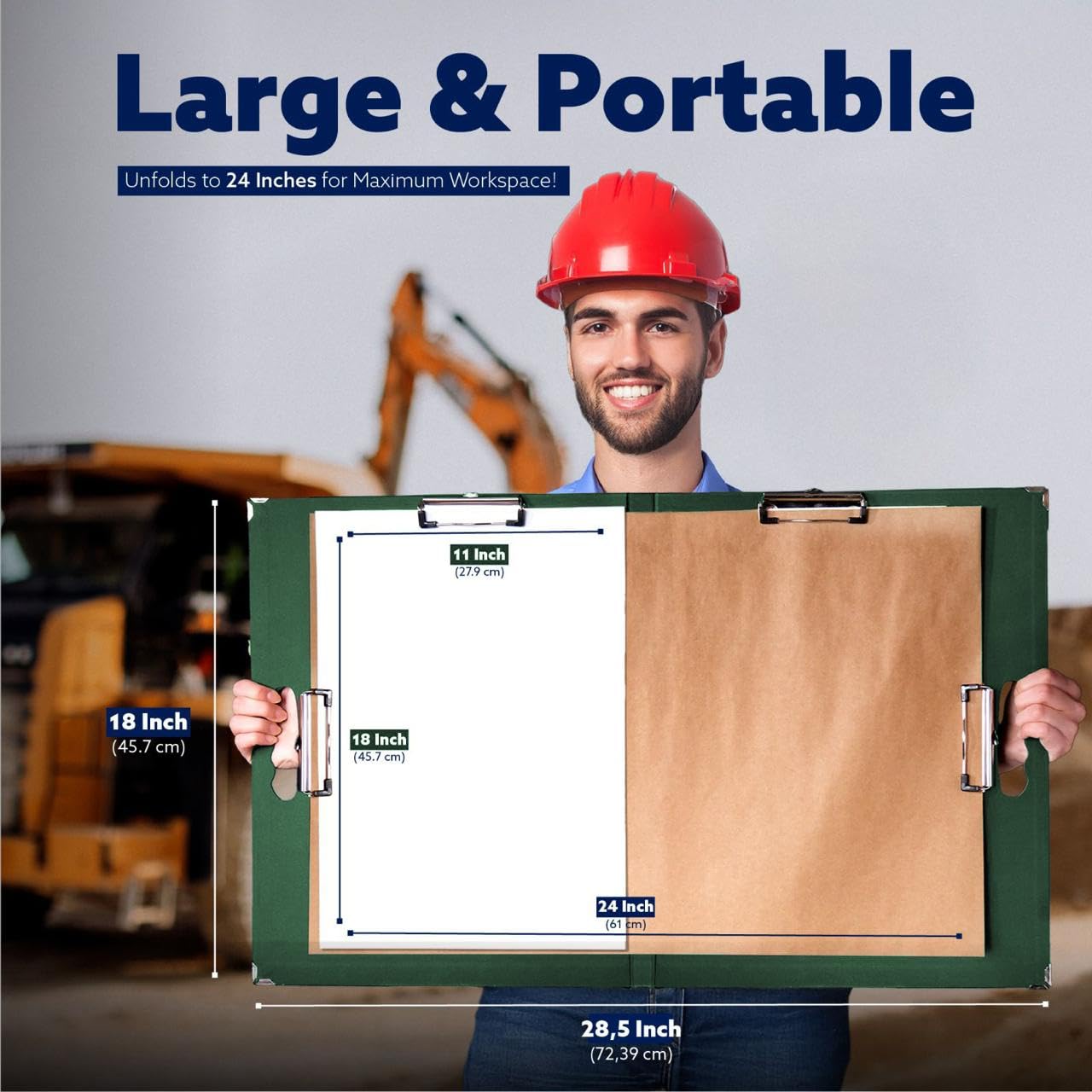 18x24 Clipboard - Foldable 18x24 File Folder & Drawing Board - Folds to 11x17 Clipboard, 4 Clips, Corner Protectors, Portable Art Portfolio, Architecture Folder, 11x17 Binder, Portfolio Binder (Green)