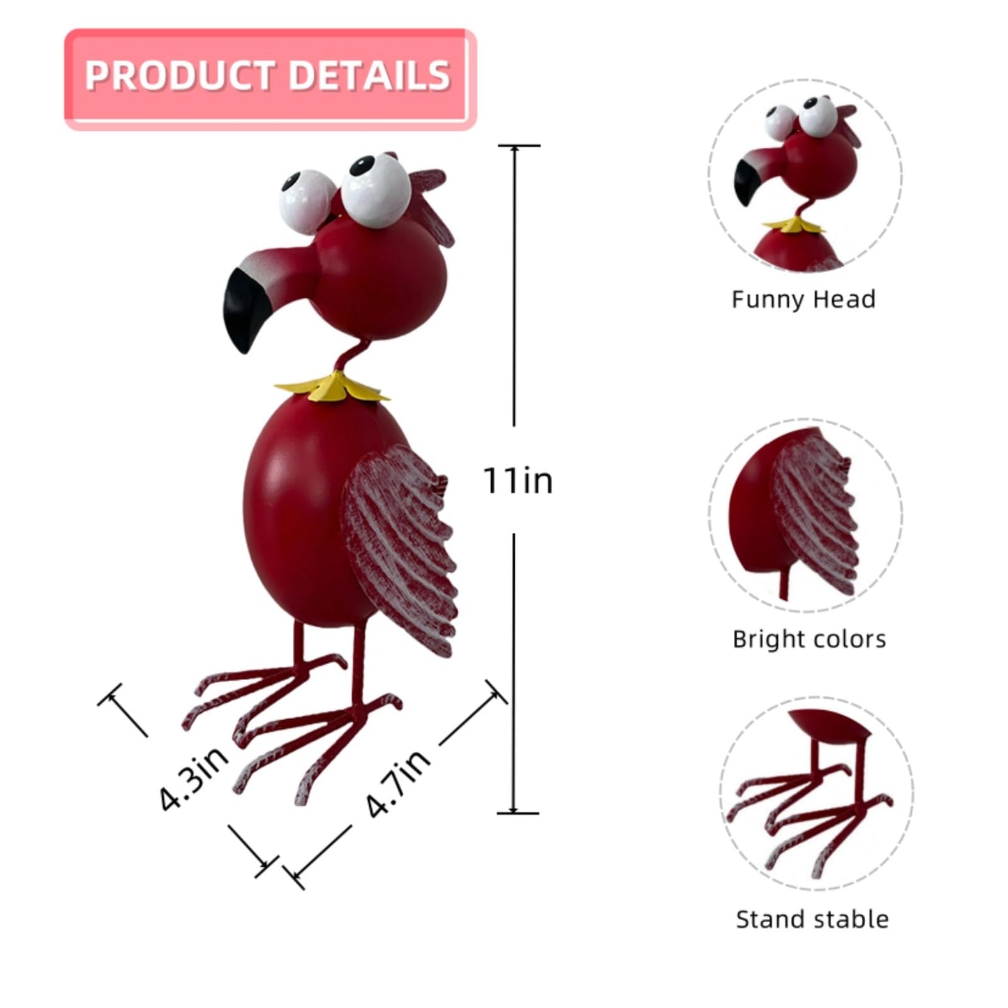 YAOHUA Metal Flamingo Yard Decor Garden Statue Outdoor Art Red Flamingos Christmas Decorations Sculptures for Patio Backyard Porch Lawn Ornaments Unique Gifts