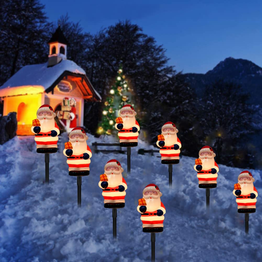 Christmas Decorations Outside, 7Ft Christmas Santa Pathway Stake Lights with 4 C7 Bulbs, Stake, Connectable Waterproof Driveway Markers Lights for Outside Path Garden Decor Holiday Yard Patio