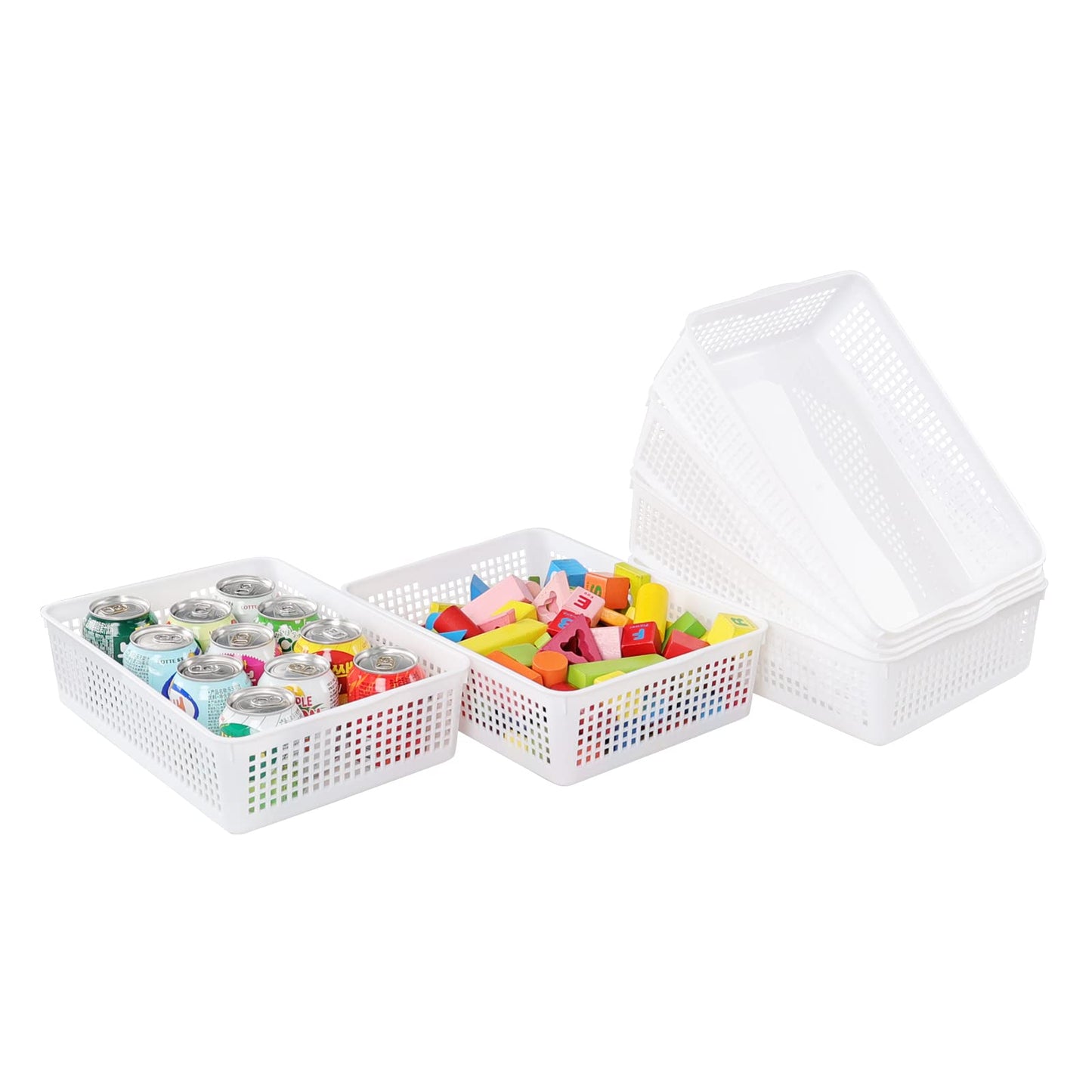 Innouse 6 Pack A4 Paper Size Plastic Storage Baskets, White File Organizer Basket Tray