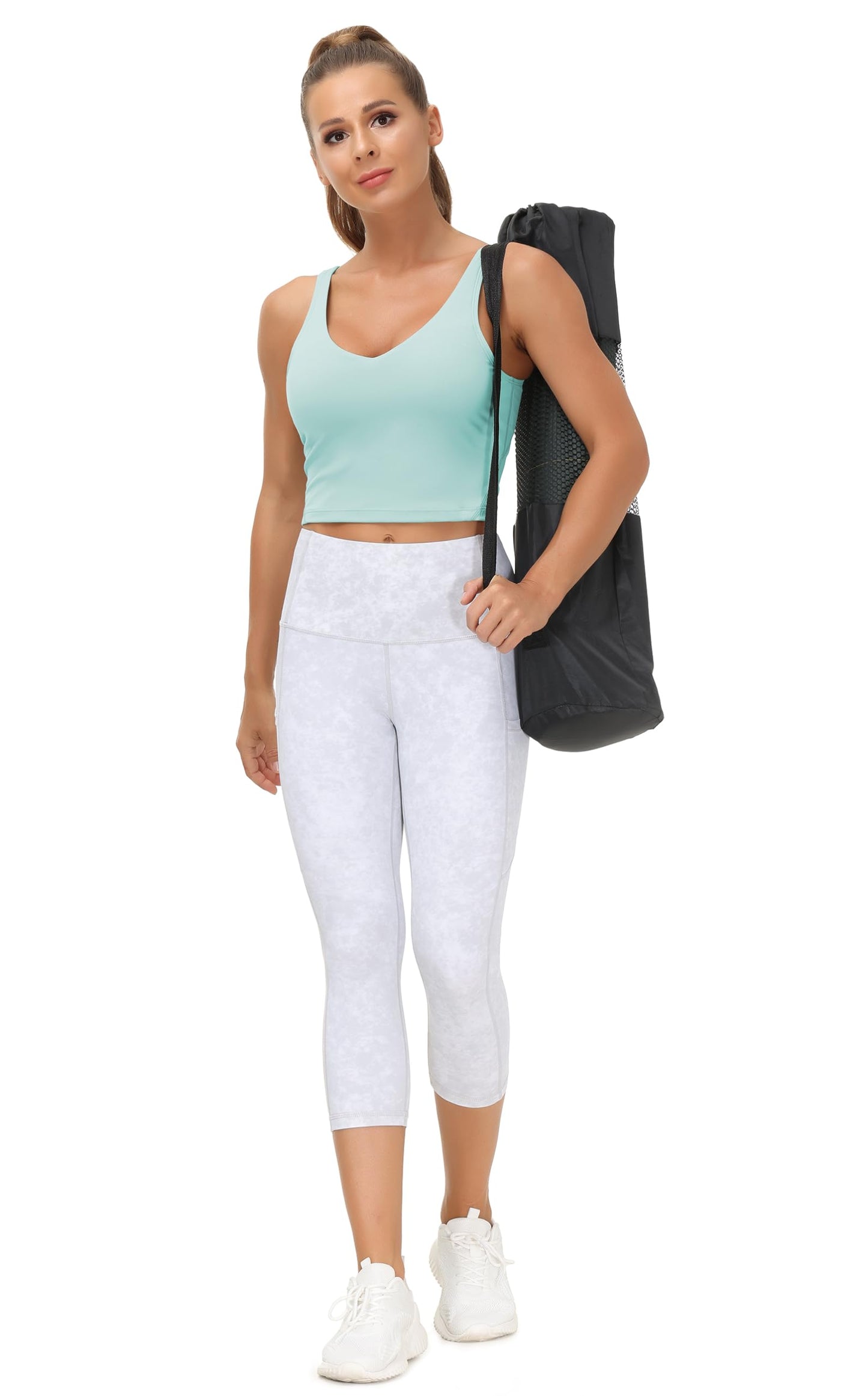 Women’s Longline Sports Bra Wirefree Padded Medium Support Yoga Bras Gym Running Workout Tank Tops (Light Blue, Large)