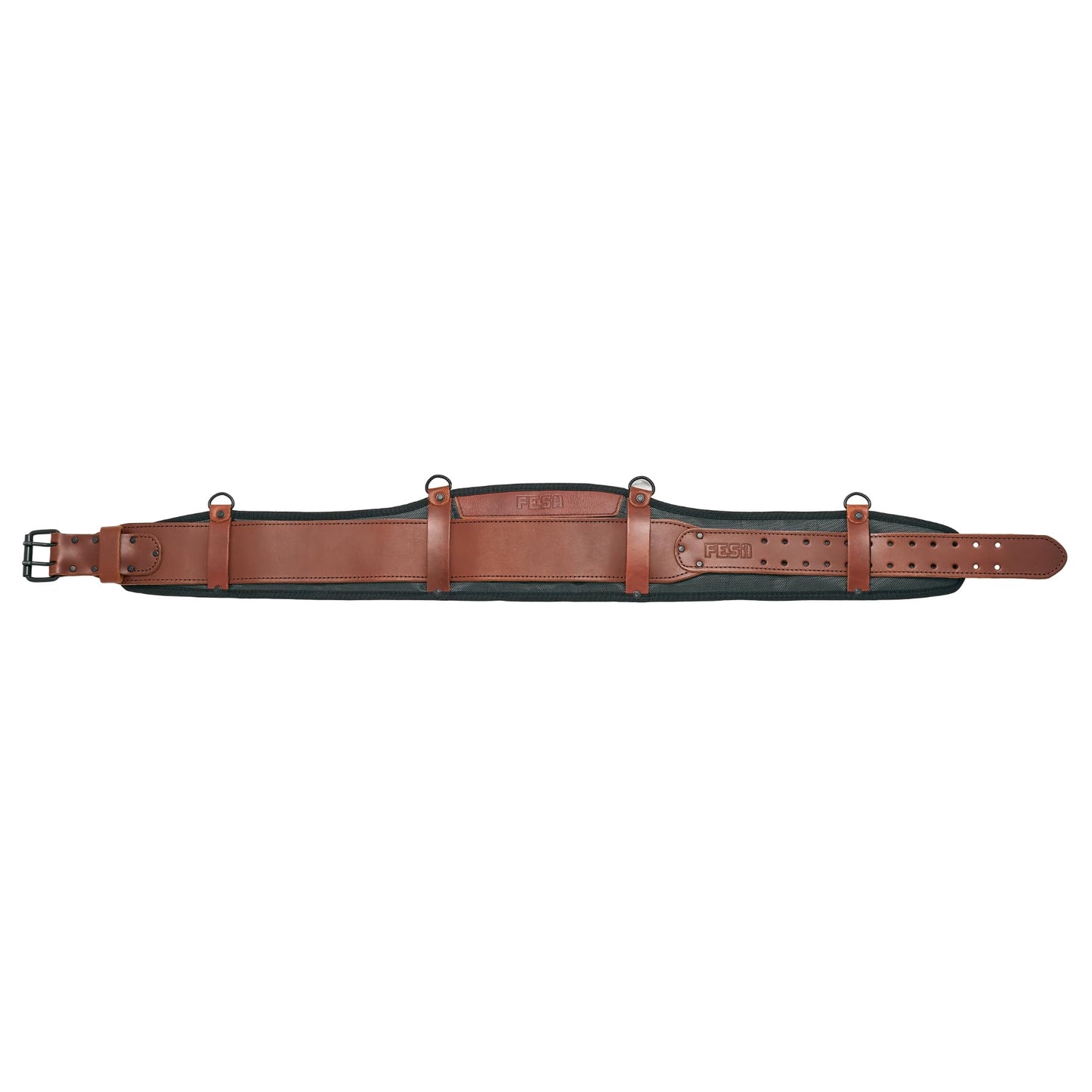 FESA Padded Tool Belt with Back Support - Padded Leather Tool Belt with D-rings for Suspenders - Perfect for Electricians, Carpenters & Framers - Adjustable from 37"-44" - Handcrafted (Cherry)