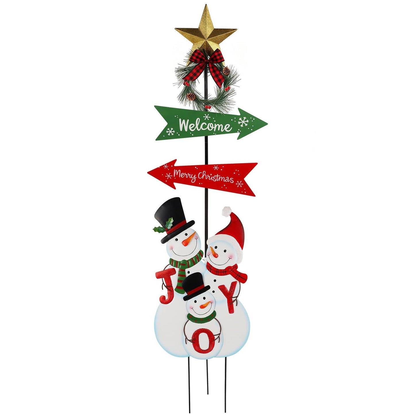 Stentec Outdoor Christmas Decorations, 50" Height Christmas Snowmen Yard Signs with Metal Stake, Xmas Yard Welcome Decorative for Holiday New Year Winter Walkway Garden Pathway Patio Lawn