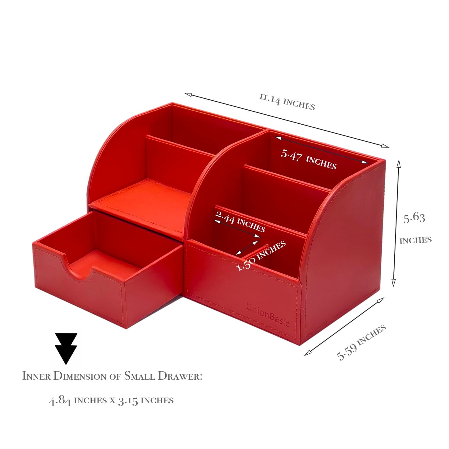 UnionBasic Desk Organizer - Multifunctional Leather Desktop Pen Holder Storage Box - Business Card/Pen/Pencil/Mobile Phone/Stationery Holder, Red