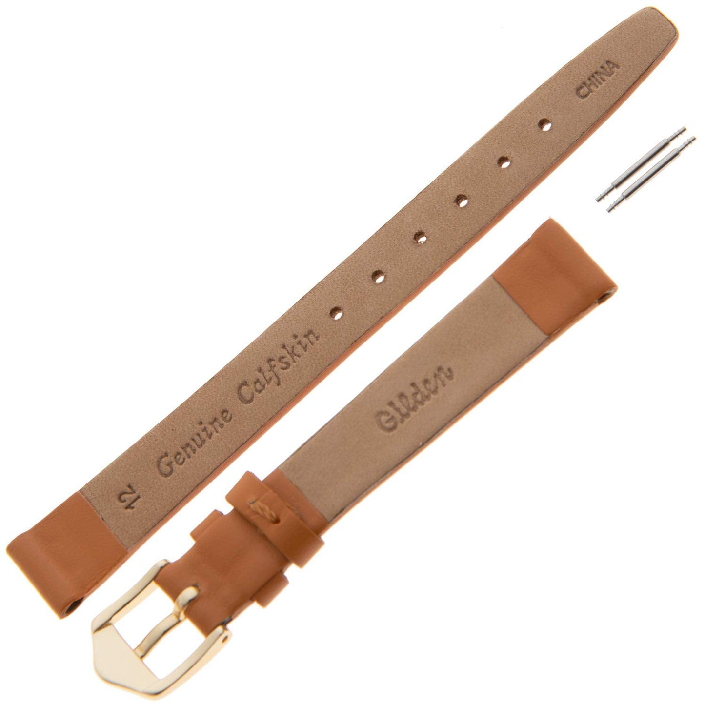 Gilden Ladies 10-14mm Classic Calfskin Fashion Color Flat Leather Watch Band F60-0312 (12mm, Standard, Tan, Gold-Tone Buckle)