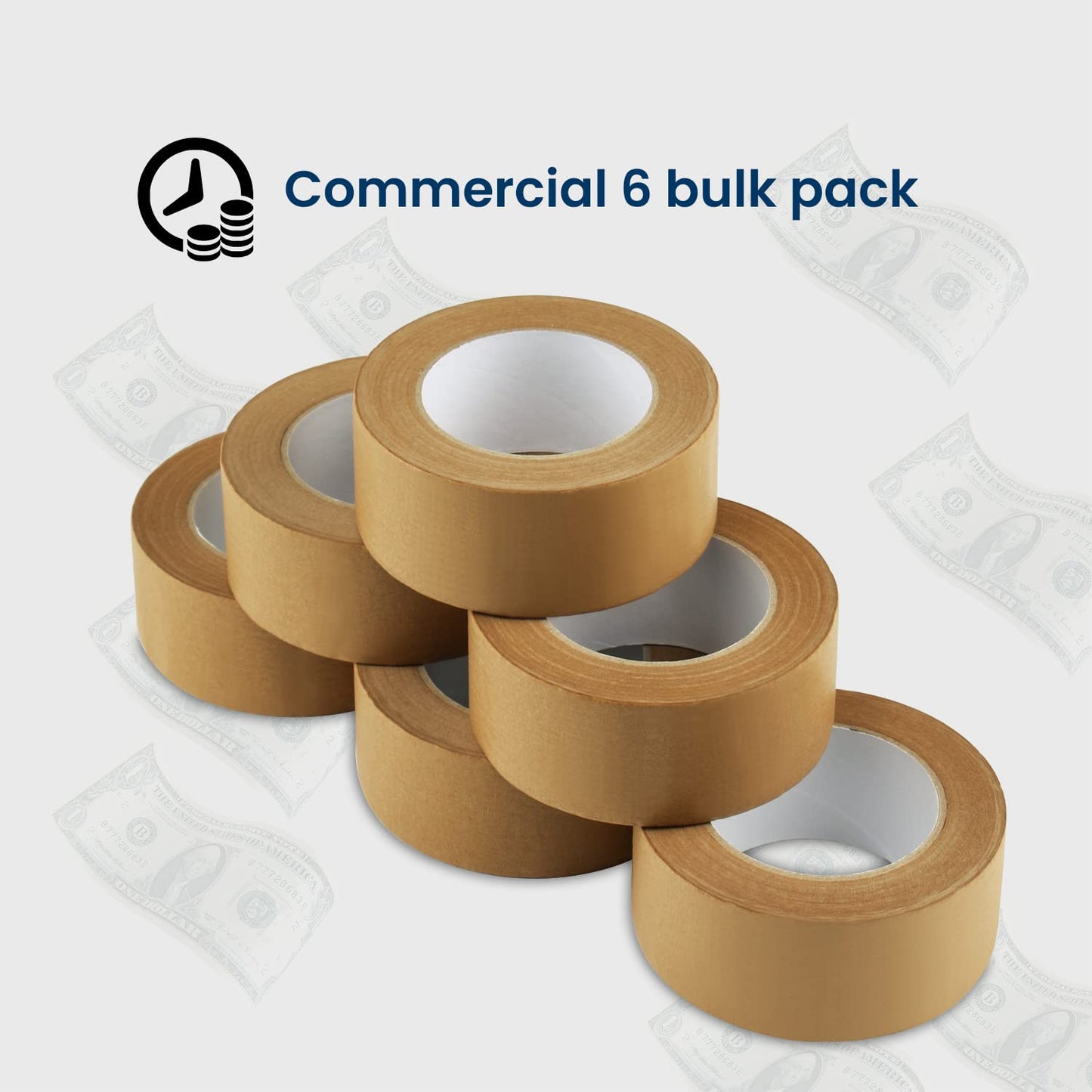 Lichamp Kraft Packing Tape, Brown Kraft Gummed Tape for Packing Boxes, Shipping Cardboard and Carton Sealing, 6 Rolls x 2 inch x 55 Yard x 7 mil, B206BN