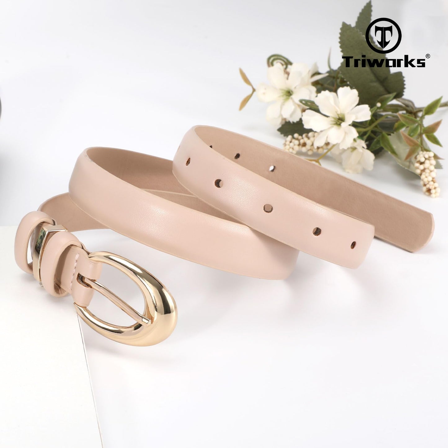 TRIWORKS 3 Pack Women Leather Belt for Jeans Pants Fashion Ladies Faux Leather Belt with Gold Buckle