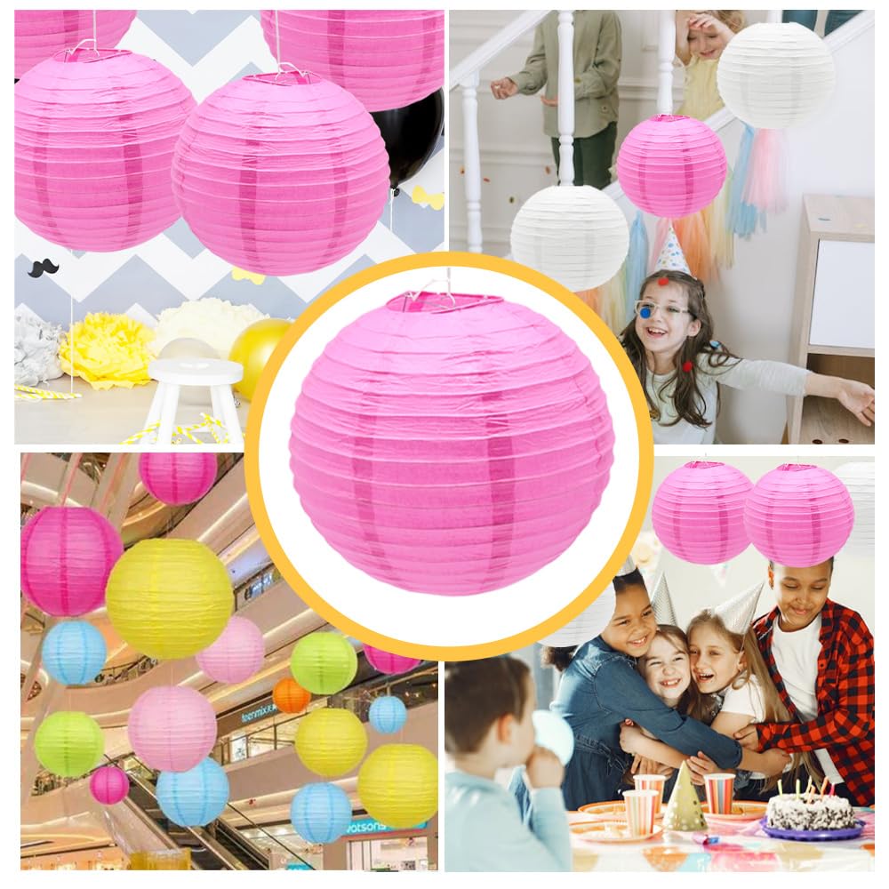 Ruidee 6Pcs Paper Lanterns Decorative Round Hanging Paper Lanterns for Birthday, Wedding, Christmas Xmas, Bridal, Home Decor, Party Decoration(12in/Rose)