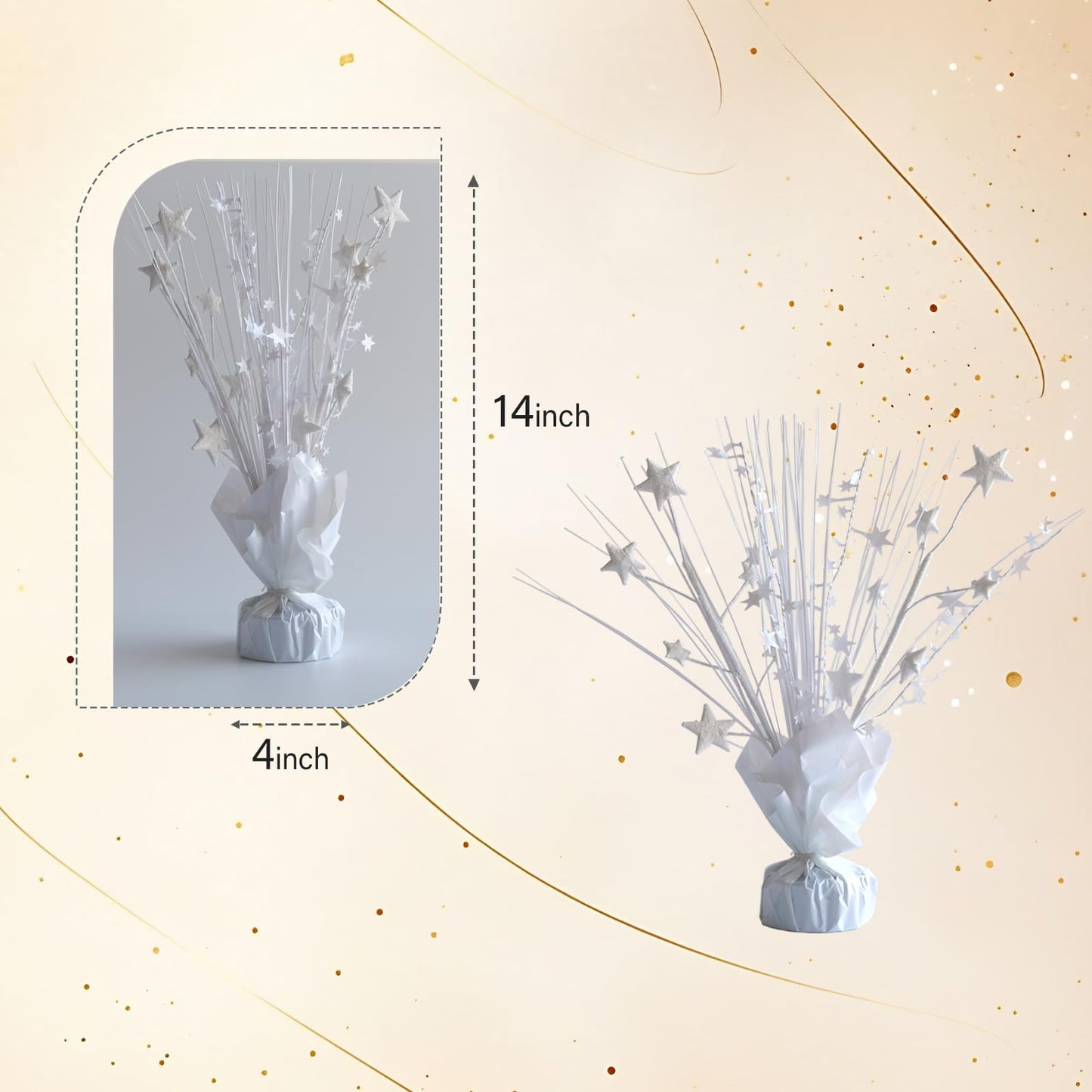 Egolot 12 Pack White Foil Spray Centerpieces Stars Brust Table Centerpieces for Wedding Birthday Anniversary Holiday Party Decor, White Star Balloon Wights for Party, Table Decor for Party