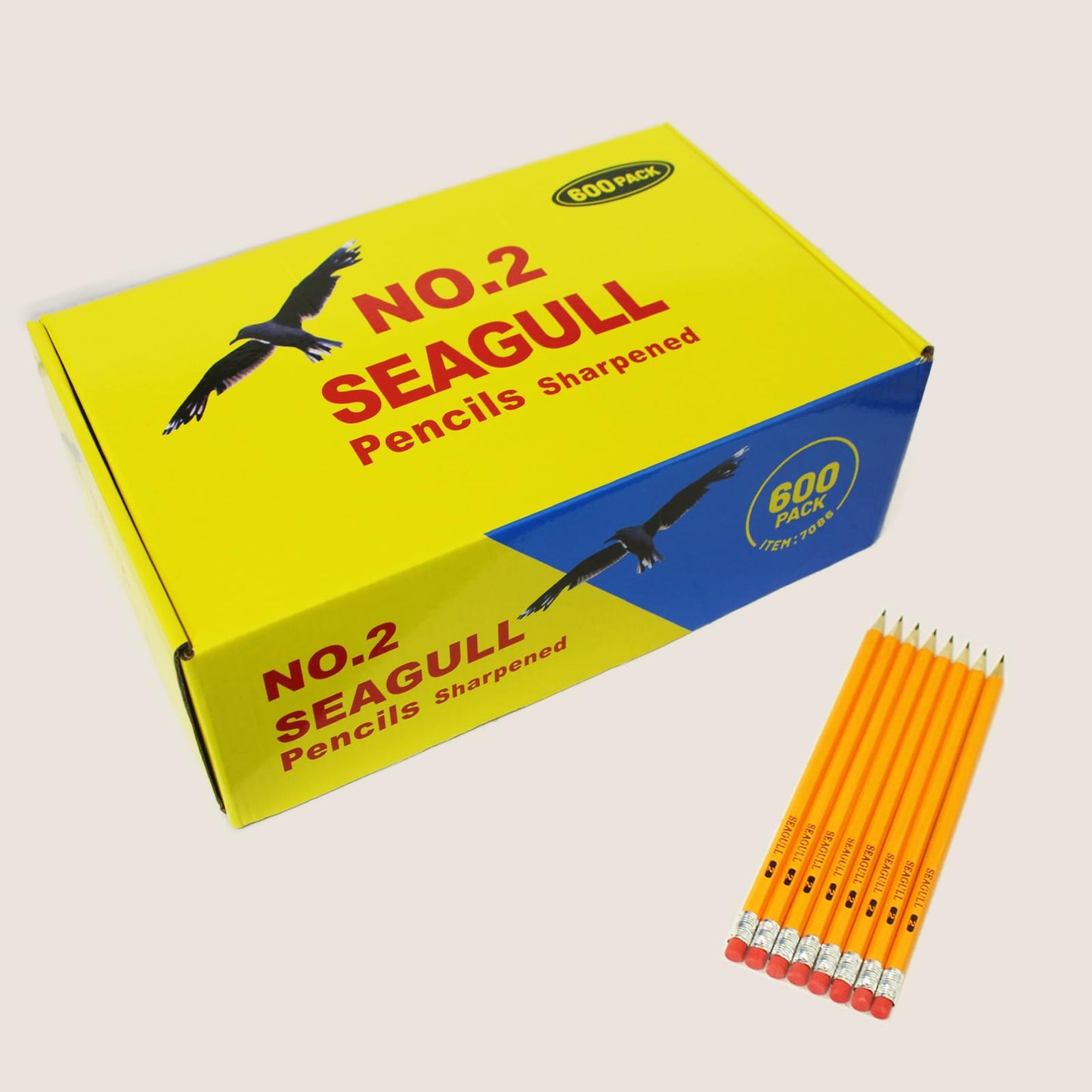 Seagull 600 Count Bulk Pack Pencils Pre-sharpened with Erasers, No. 2 HB Yellow Graphite Pencils for School Teacher Supplies, for Writing Drawing Sketching