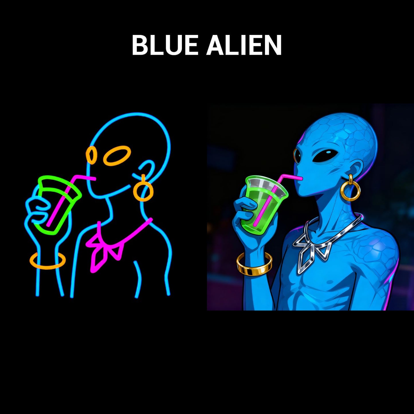 Drinking Neon Signs for Wall Decor, Boho Figure LED Wall Art for Home Bar Decor, USB Dimmable Neon Lights, Housewarming, Birthday, Christmas Gift (Alien Blue)