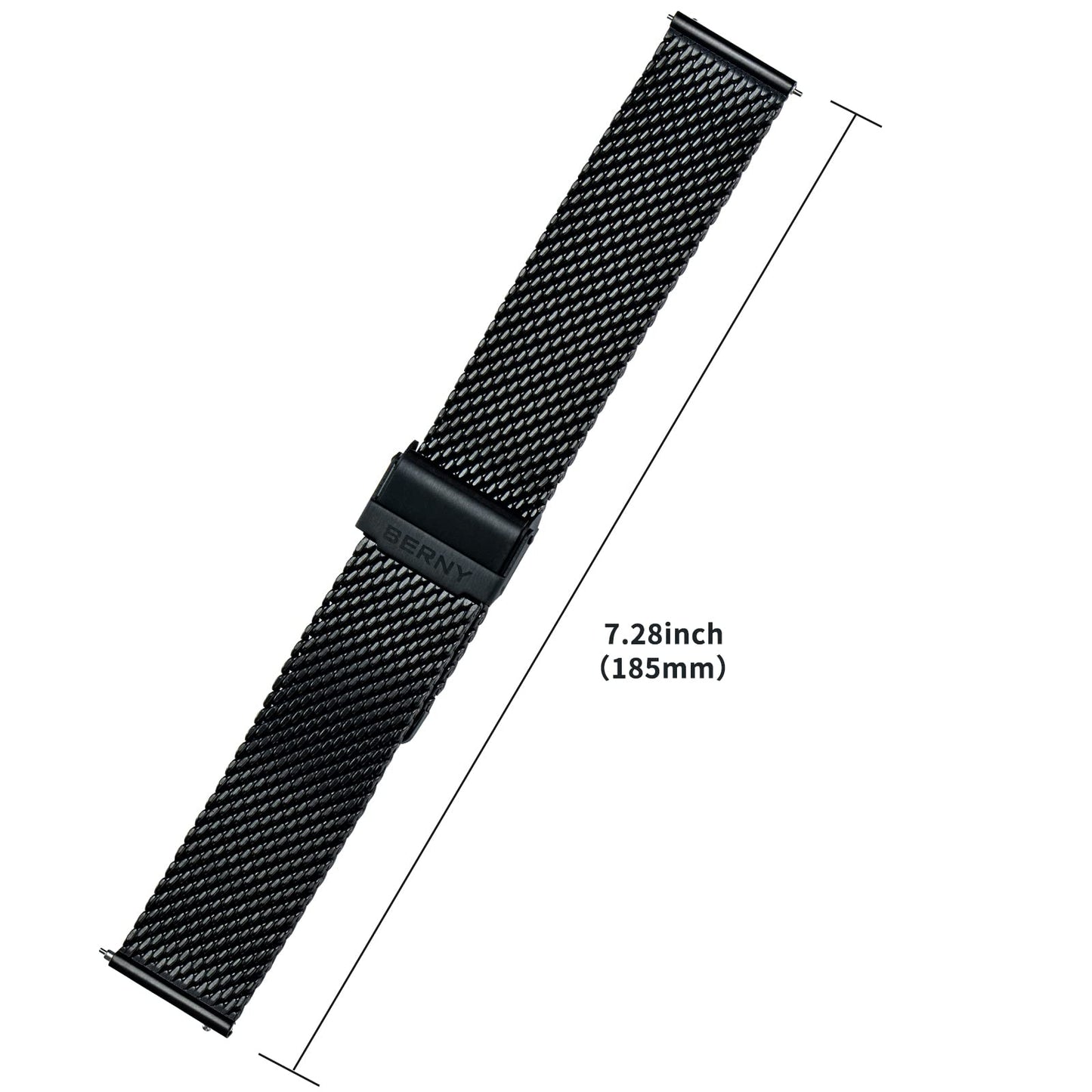 BERNY Stainless Steel Mesh Watch Band for Mens Women Quick Release Adjustable Watch Straps Thick Heavy Duty Metal Bracelet with Safty Clasp Black 24mm