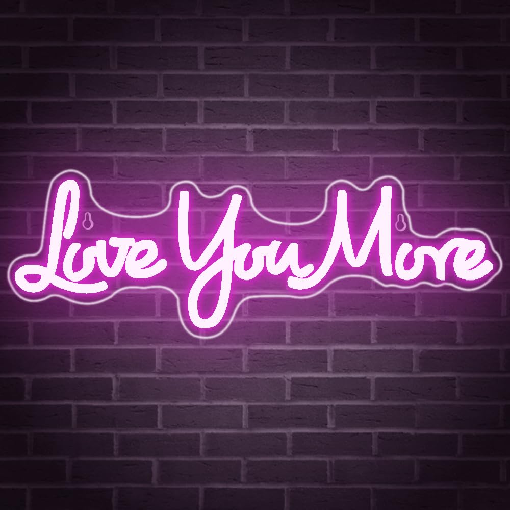 RuCvixkt Love You More Neon Signs for Wall Decor, Love Neon Sign for Girls Bedroom Decoration, USB Powered LED Neon Light Sign for Wedding Party Birthday Valentine's Day Gift