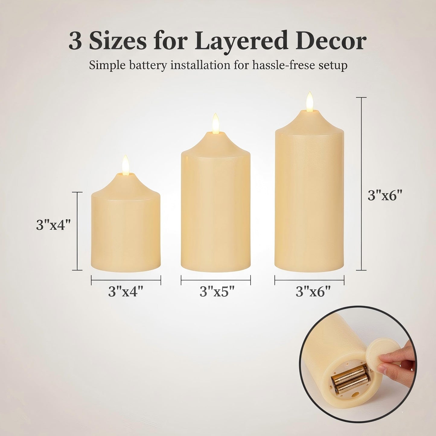 ANGELLOONG Battery Operated Candles with Timer, LED Flameless Candles Flickering with Remote, Fake Electric Pillar Candles for Holiday Party Wedding Home Decor, Dotted