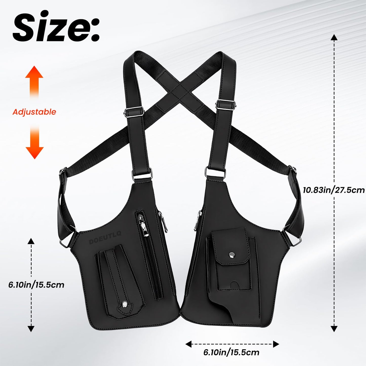 DOEUTLQ Leather Double Shoulder Armpit Bag for Men Underarm Concealed Rover The Holste Vest for Mens Adjustable Leather Bag (Black)