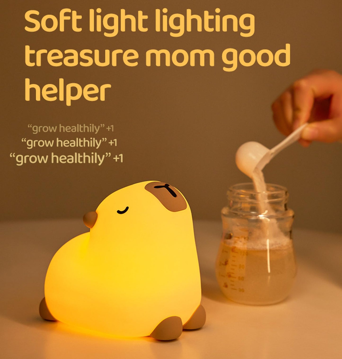 Cute Capybara Night Light, LED Rechargeable Touch Bedside Lamp,Squishy Capybara light Novelty Animal Night Lamp,2 Levels Dimmable,20Min Timer Nursery Nightlight for Kids, Bedroom Baby Boys Girls Gifts