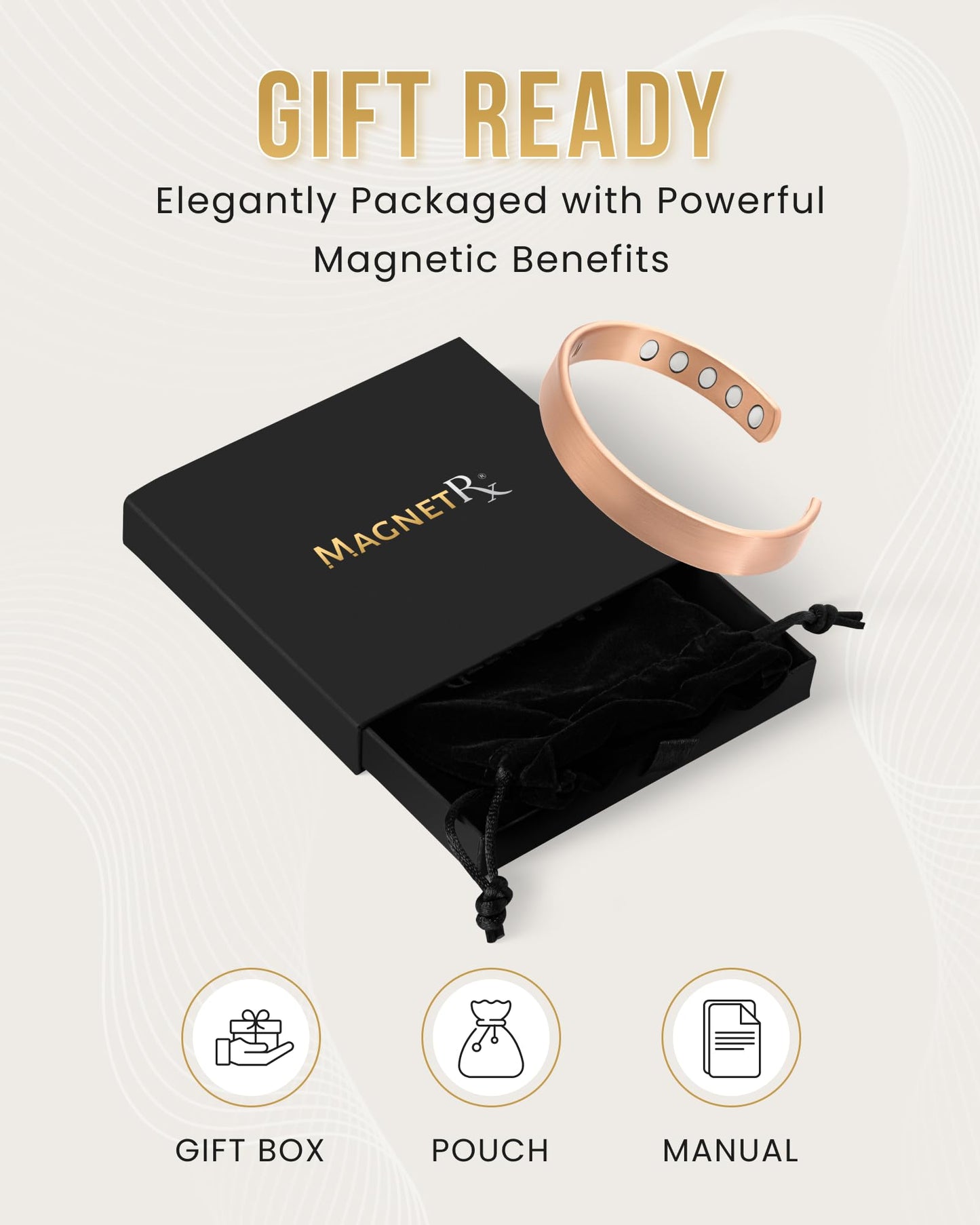 MagnetRX® Magnetic Copper Bracelet Cuff – Elegant Pure Copper Bangle – Unisex Magnetic Bracelets for Men & Women (Large)