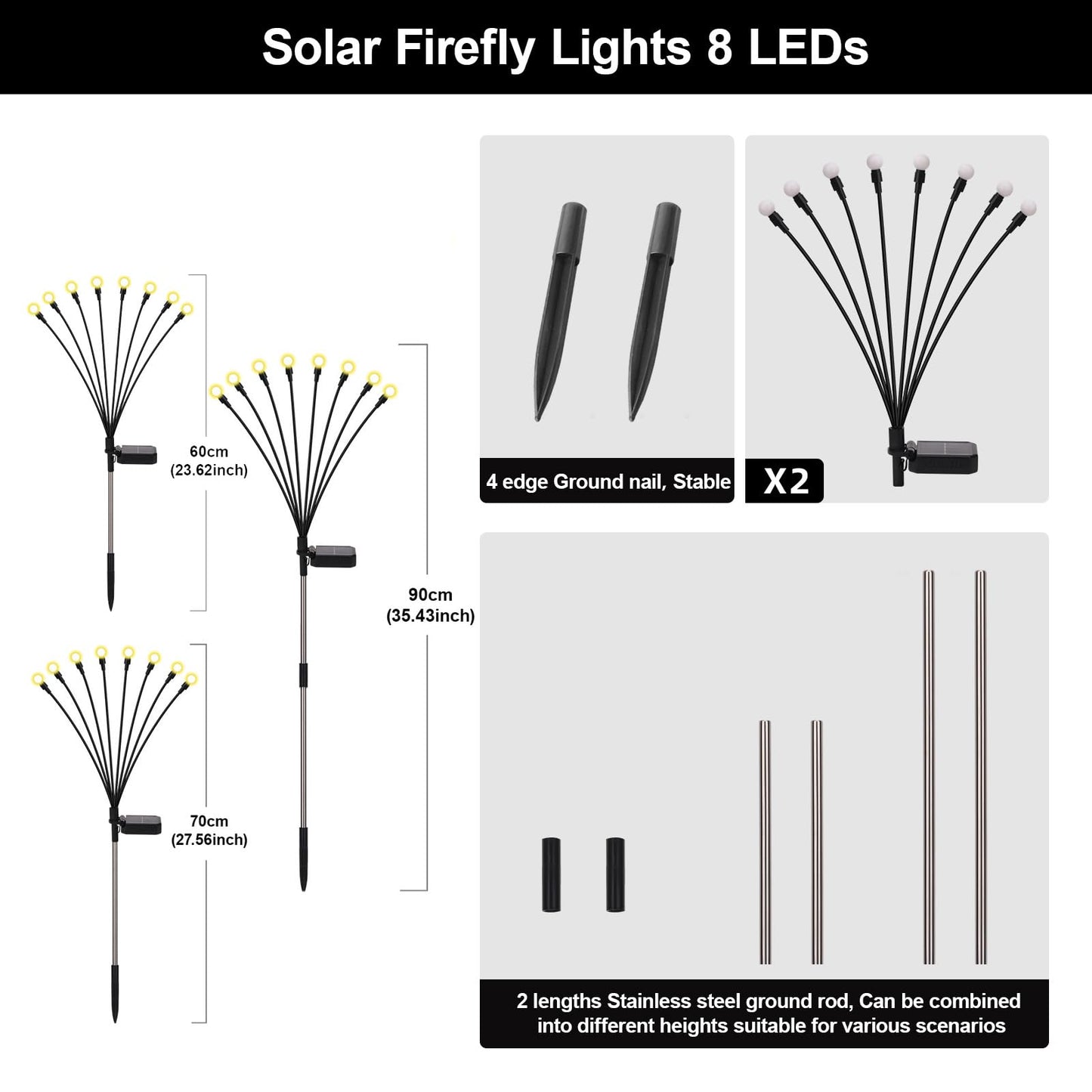 Petriveil Solar Firefly Lights Warm White, 8 Modes 800mAh Swaying Firefly Yard Lights Solar Powered Outdoor Waterproof for Outside Yard Patio Lawn Pathway Walkway Stake Christmas Garden Decor (2 Pack)