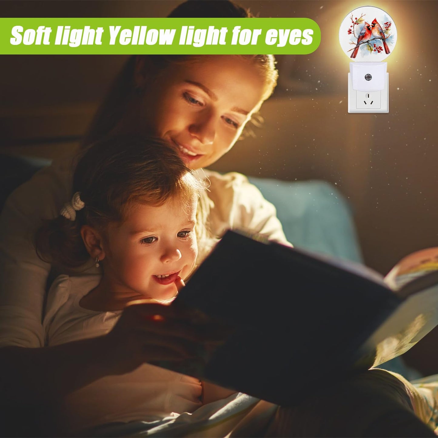 COSHARKLY Red Cardinal Bird Night Light,Christmas Plug-in Night Lights with Dusk-to-Dawn Sensor for Bedroom Bathroom and Living Room Sleep Friendly lamp