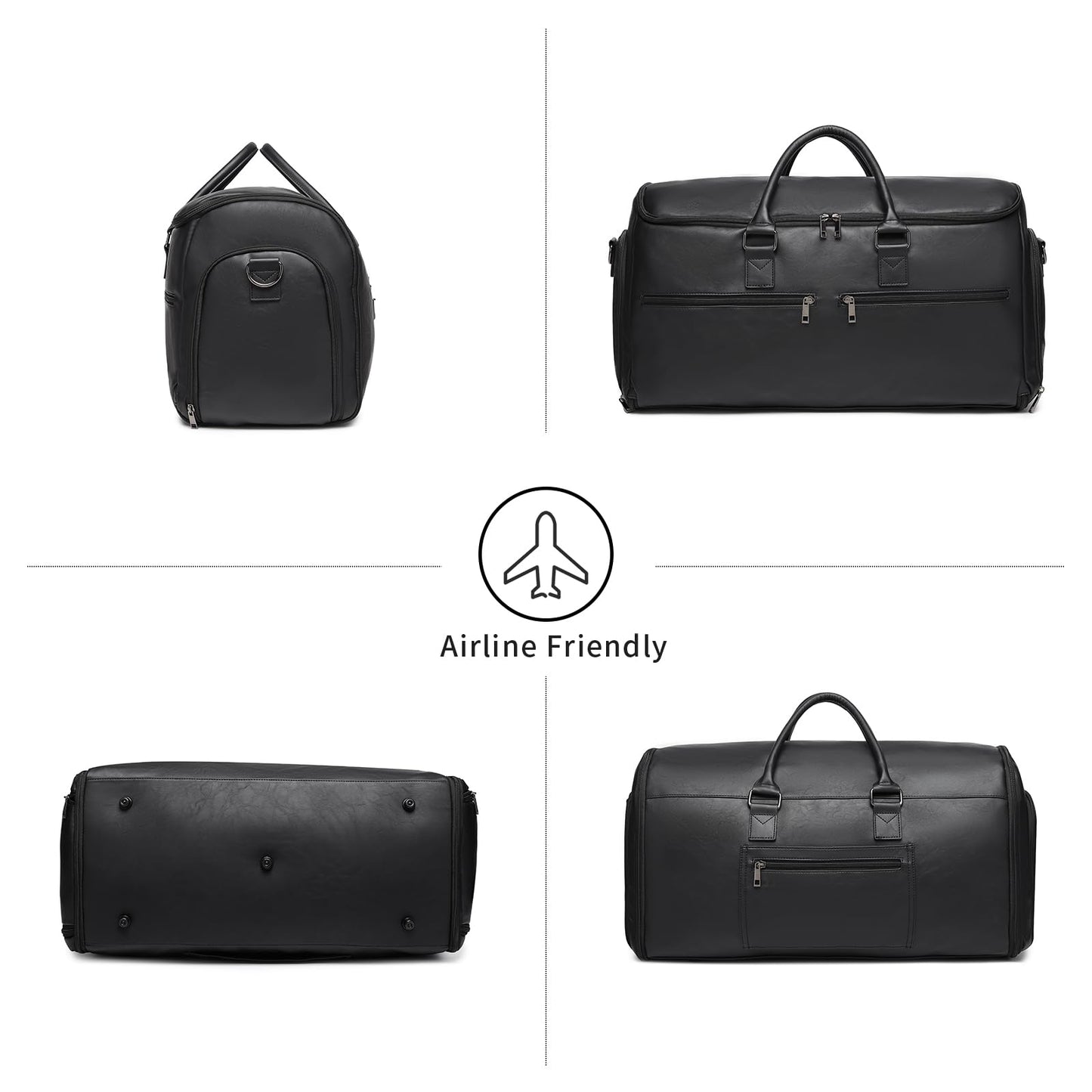 seyfocnia Carry On Garment Bag for Travel, Convertible Travel Garment Bag for Men Women, 2 in 1 Hanging Suitcase Suit Business Travel Bag, Black