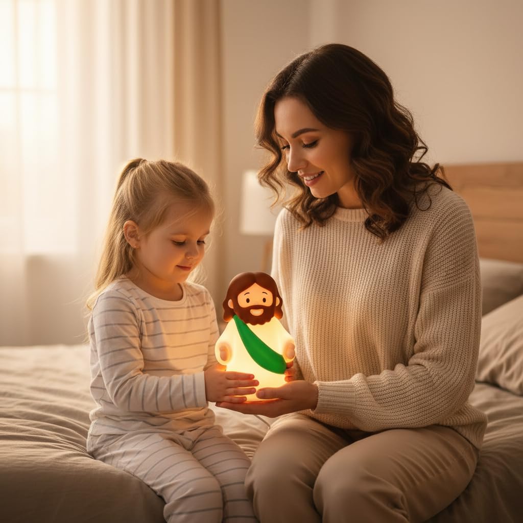 magical JD Little Jesus Night Light, Mini Silicone Jesus Lamp, Dimmable Rechargeable Touch Bedside Lamp for Nursery & Kids, Ideal Religious Gift for Christmas, Easter and Baptism (Green)