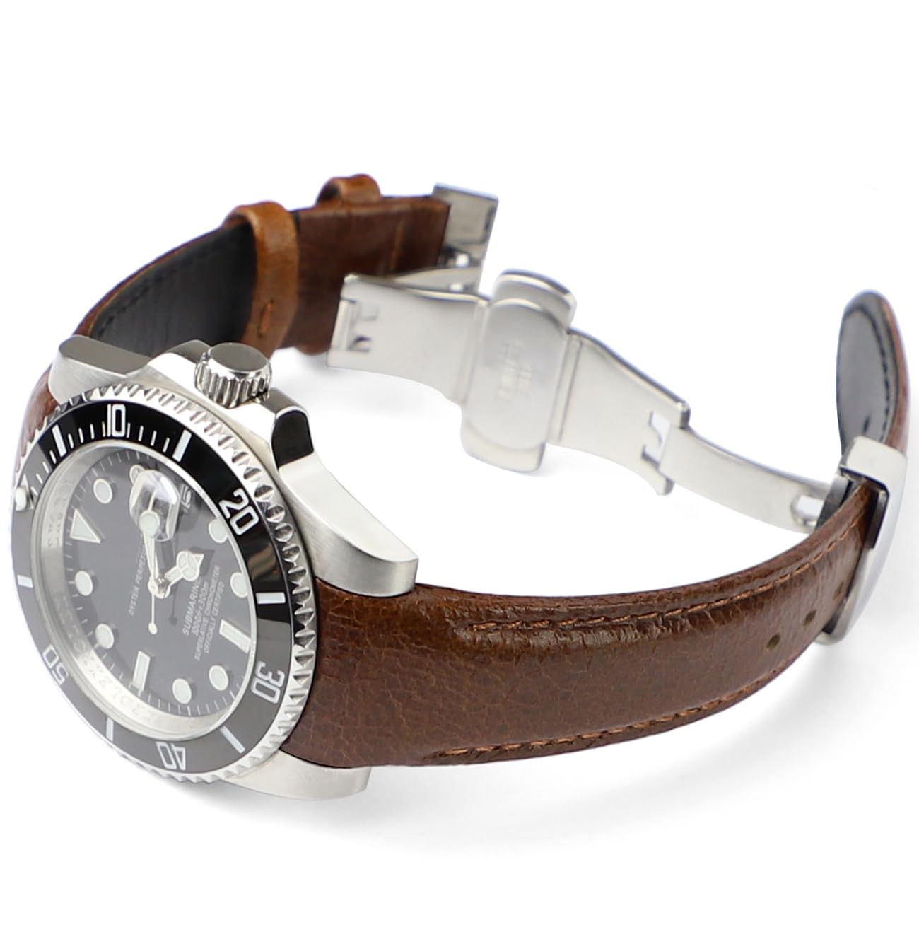 Sight Focus 20mm Curved End Retro Leather Watch Band for Rolex Submariner 40mm,Daytona 40m,GMT-Master 40mm,Yacht-Master 40mm,Explorer I Vegetable Watch Strap Replacement (Style 2 Brown, 20mm)