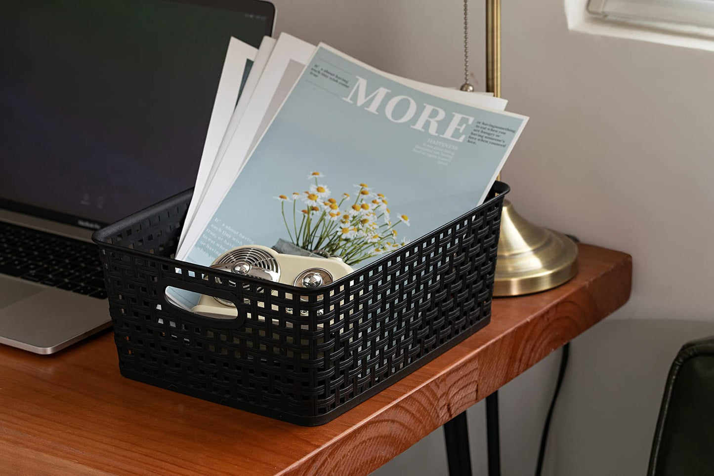 Eslite Plastic Storage Baskets for Organizing,11"X8.5"X4.7",Pack of 4 (Black)