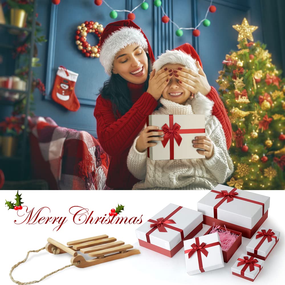 Eerbaier Gift Box for Present, Set of 5 Gift Boxes with Lids, Sturdy and Elegant Boxes for Gifts, Red Gift Boxes with Ribbon for Birthday, Anniversaries, Weddings, etc.(Red/White)