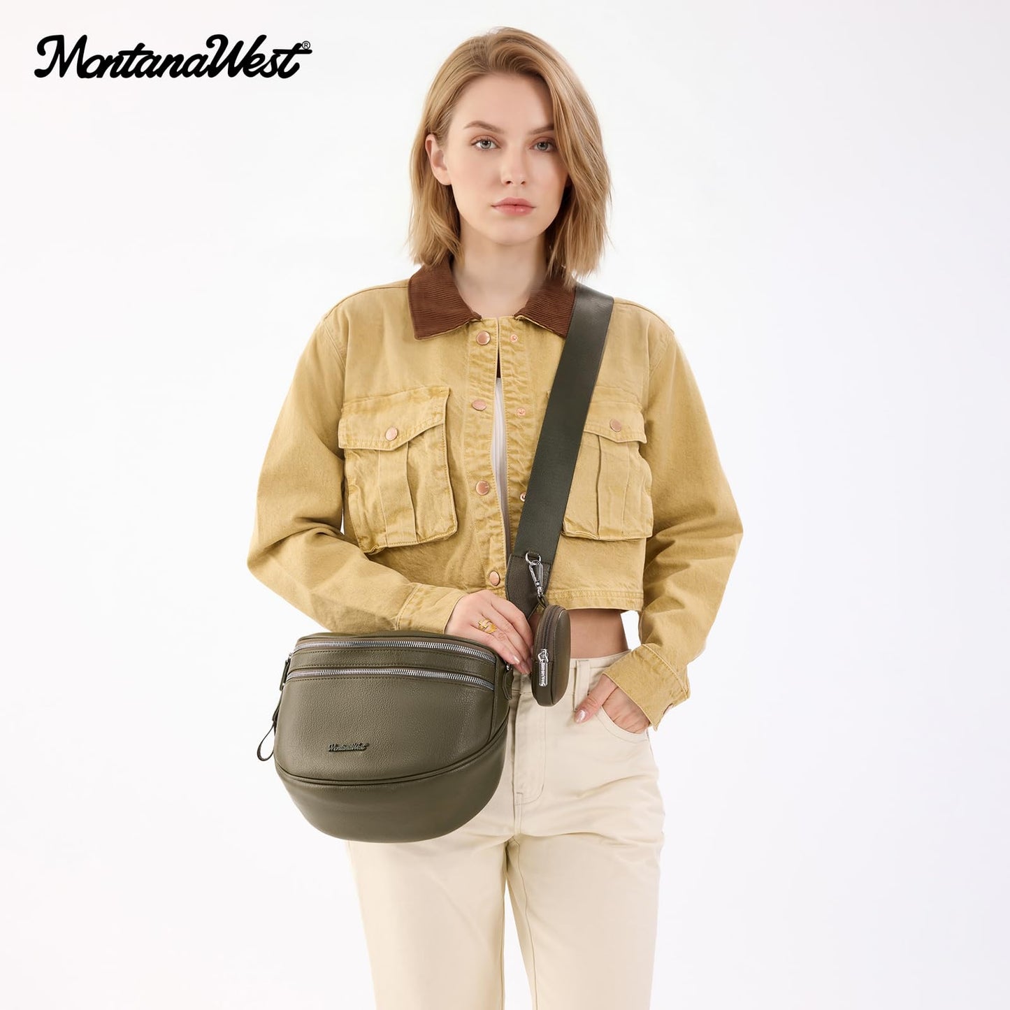 Montana West Crossbody Bags for Women Large Bum Bag Sling Belt Green Purse Fanny Packs with Adjustable Wide Strap, MWC-HB-638-GN