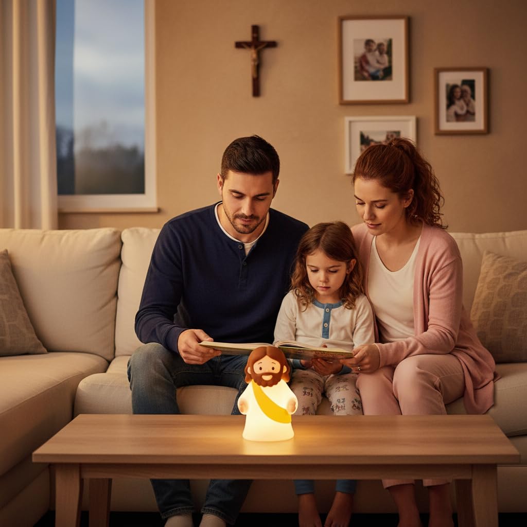 magical JD Little Jesus Night Light, Mini Silicone Jesus Lamp, Dimmable Rechargeable Touch Bedside Lamp for Nursery & Kids, Ideal Religious Gift for Christmas, Easter and Baptism(Yellow)
