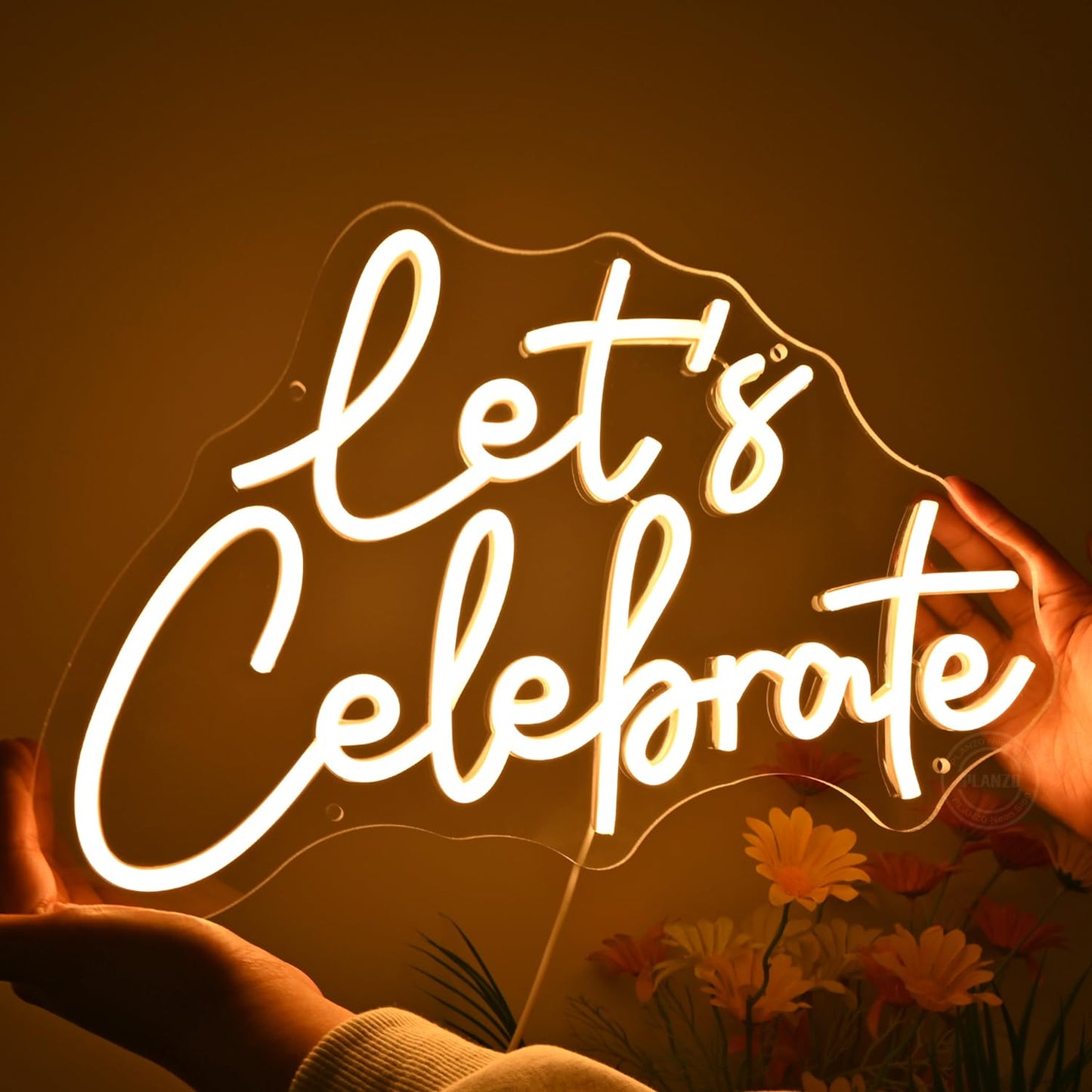 Planzo Let's Celebrate Led Neon Sign Light Wedding Gratuation Birthday Party Wall Sign Decor BackdropBedroom Bar Thanksgiving Christmas Banner USB 15.75" x 10.16"