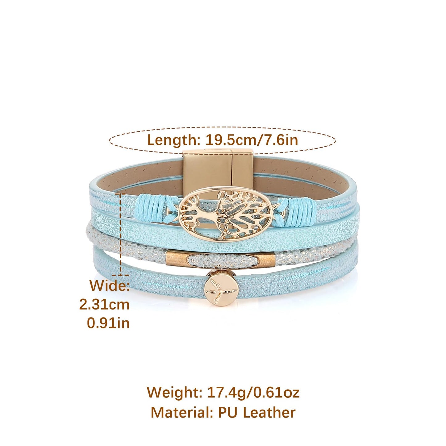 HZMAN Handmade Tree of Life Leather Wrap Bracelets for Women Boho Multilayer Cuff Bangle Gold Peace Sign World Peace Bracelet