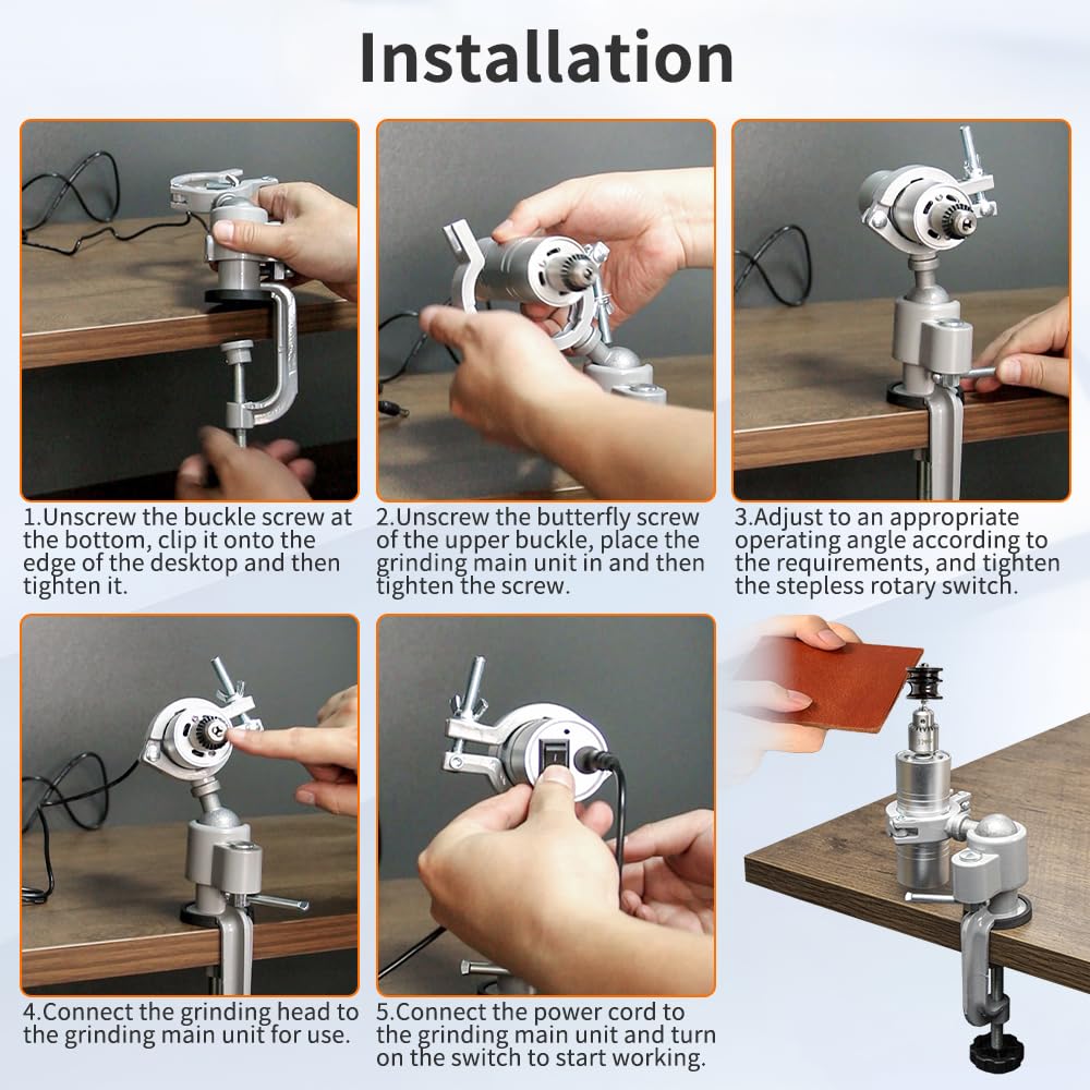 BAUSATZ Leather Polishing Machine, Leather Edge Burnishing Machine, Electric Leather Edge Burnisher Polisher Tool 10pcs Leather Burnisher Bits, Adjustable Speed (0-24000RPM) Polishing Grinding Machine