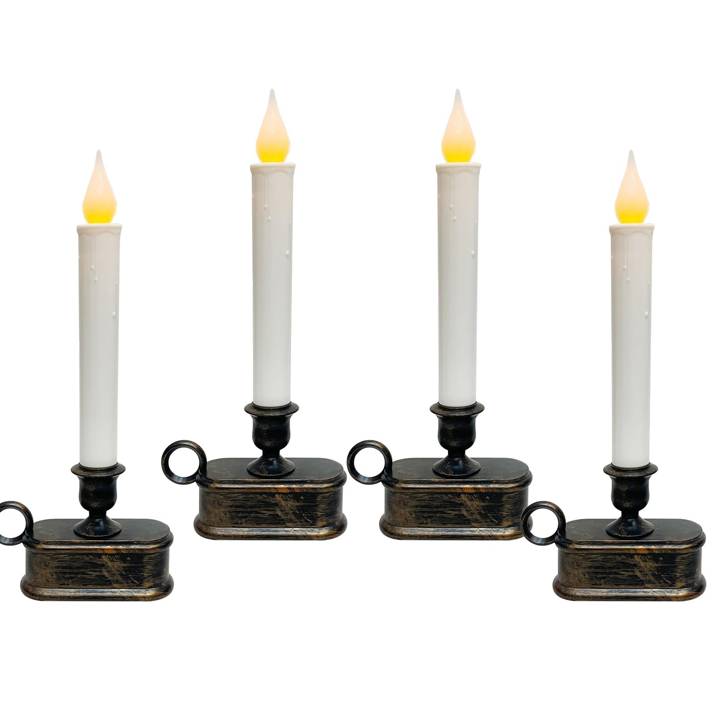 4 Pack Christmas LED Candle Lamps with Sensor, 10Inch Battery Operated Window Candles with Flickering Flame for Indoor Bedroom Christmas Decoration with Bronze Plated Holder