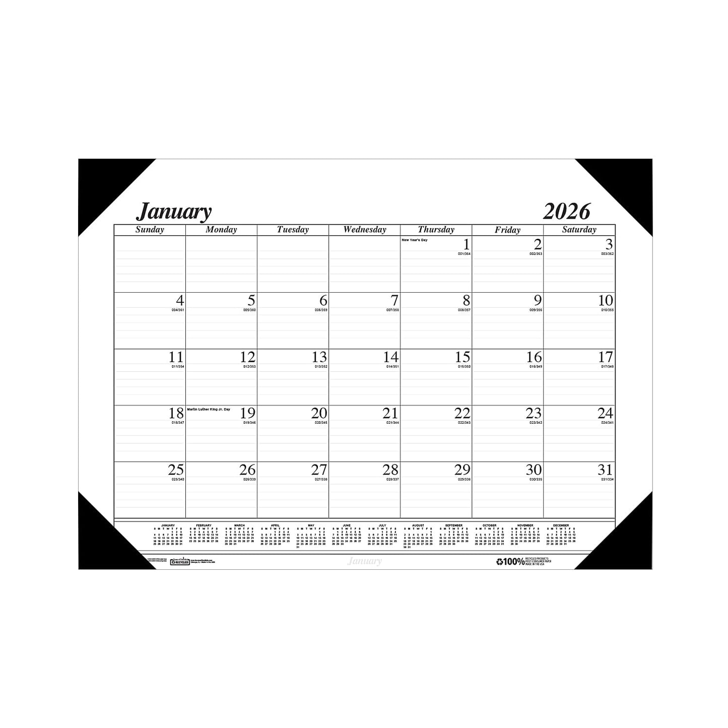 House of Doolittle 2026 Economy 22" x 17" Monthly Desk Pad Calendar, Black/White (12402-26)