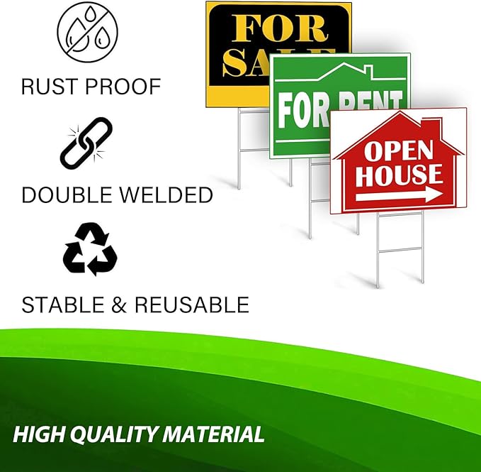 50 Pack H Frame Wire Stakes 20"x10", Metal Yard Sign Stakes for 4mm,5mm and 6mm Corrugated Plastic Yard Signs