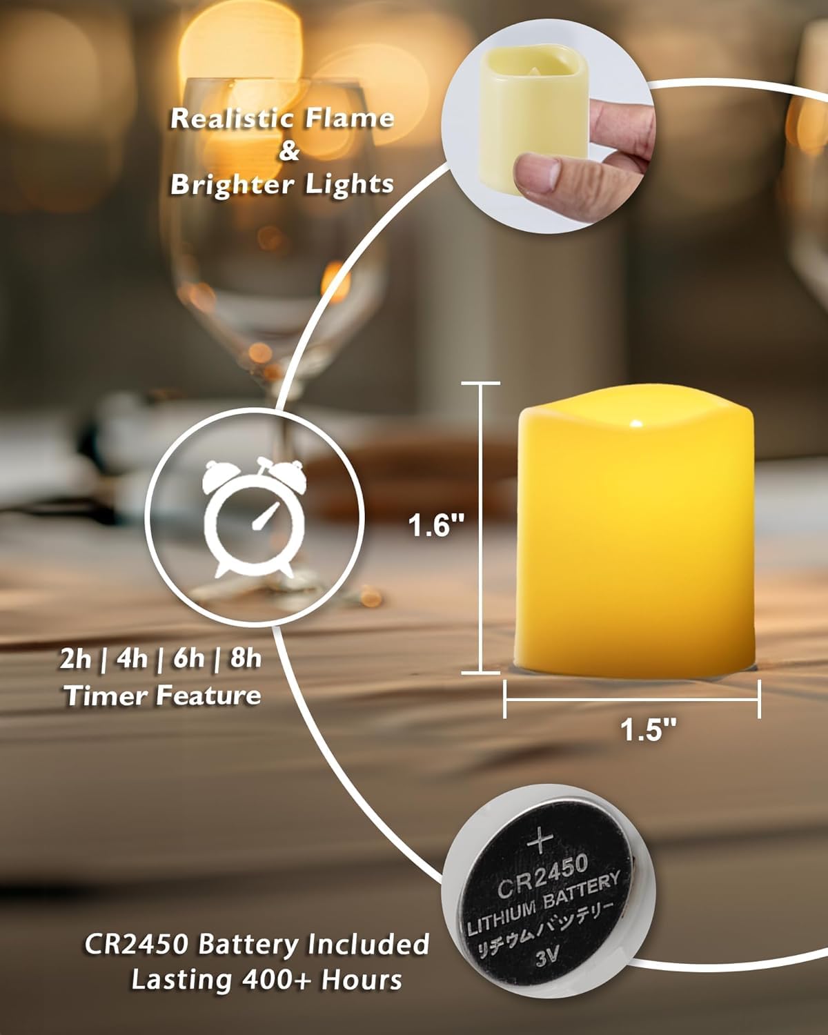 Homemory 400+ Hour Remote Control Candles, 2/4/6/8H Timer LED Votive Candles, 24Pack Battery Operated Tea Lights in Warm White for Outdoor, Table, Halloween, Christmas (Batteries Included