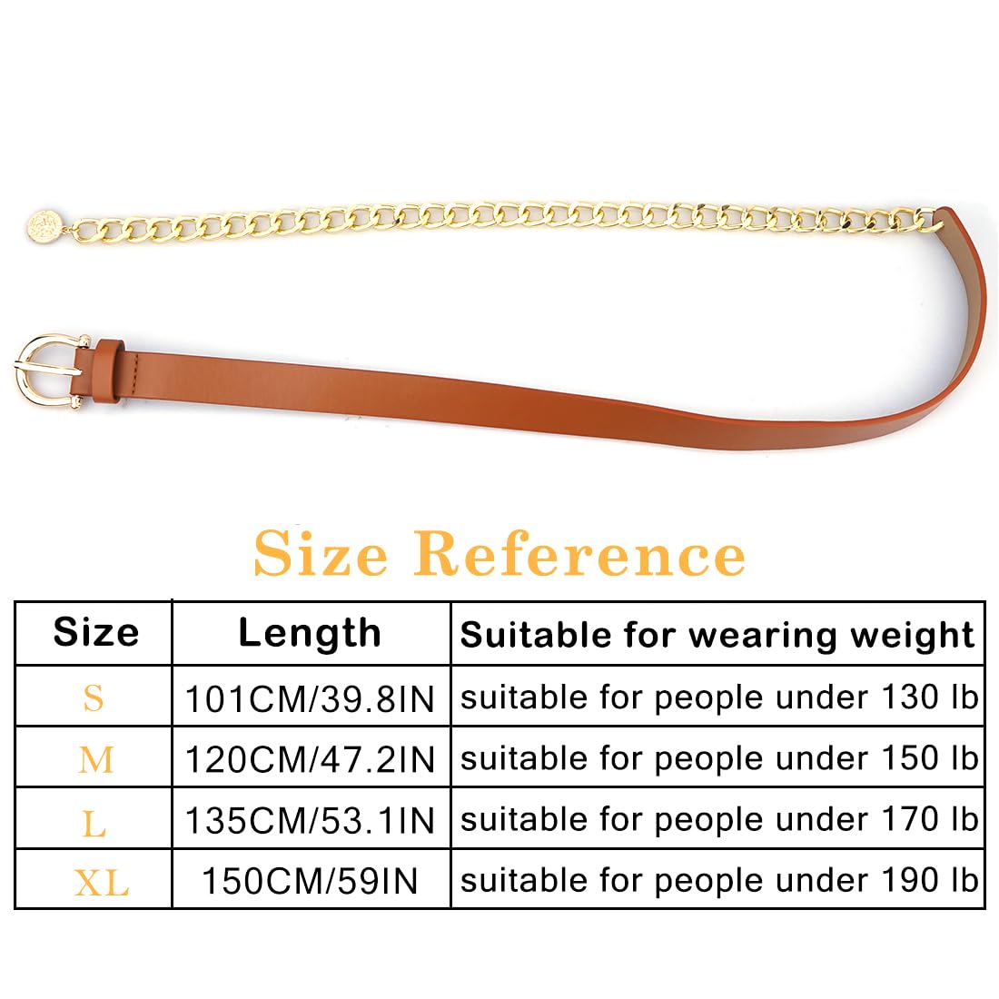 Heyjoin Waist Chain belts for Women Metal Body Waist Belt Chunky Leather Belly Link (Buckle Leather Camel-M)