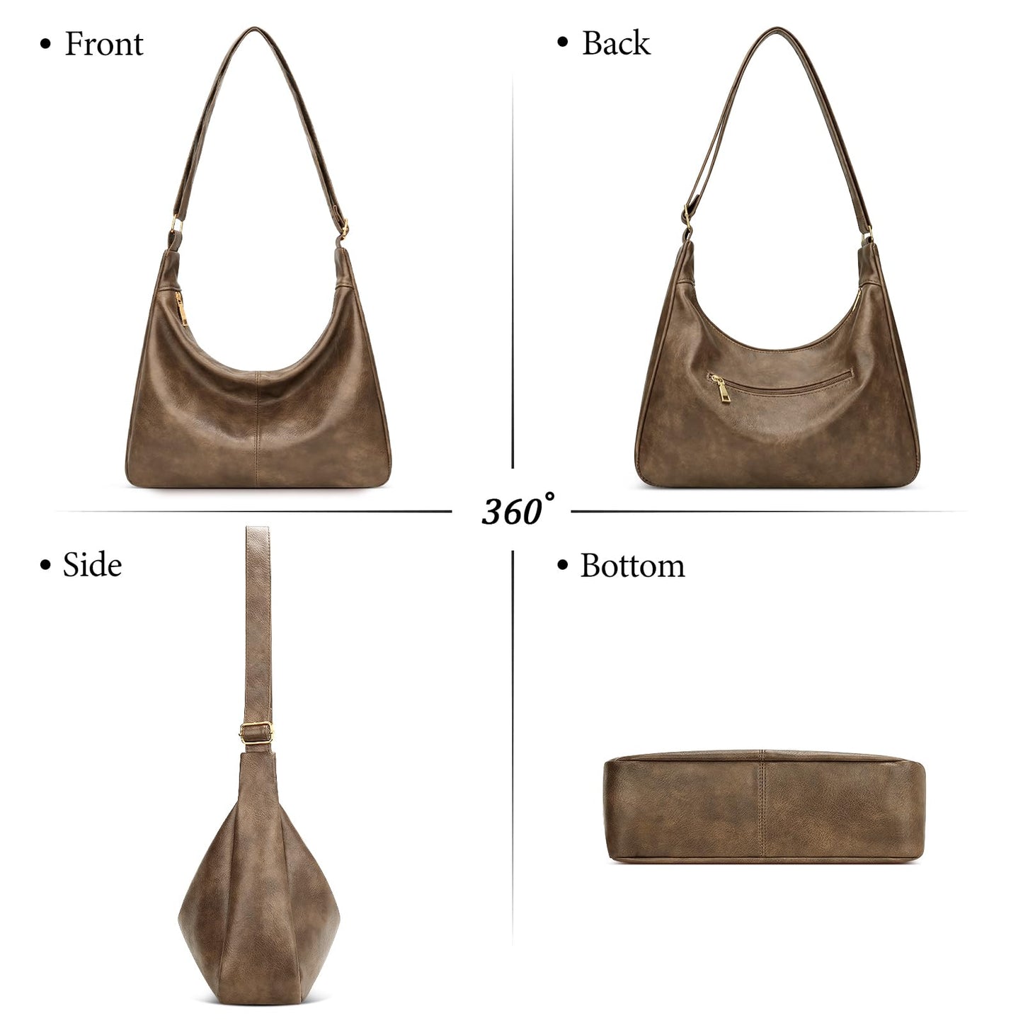 KKXIU Slouchy Hobo Bags for Women - Ultra Soft Foldable Shoulder Handbag Vegan Leather Tote Purse with Reinforced Zipper (Apricot)