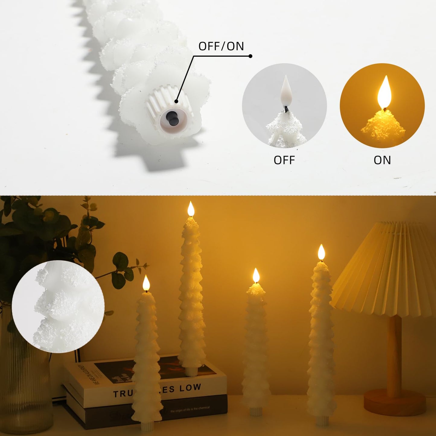 MUMCHASI 4 Pcs Flameless Candles with Remote, Christmas Tree Candles, Battery Operated Candlestick, Flickering LED Christmas Window Candles Real Wax Taper Candlesticks White