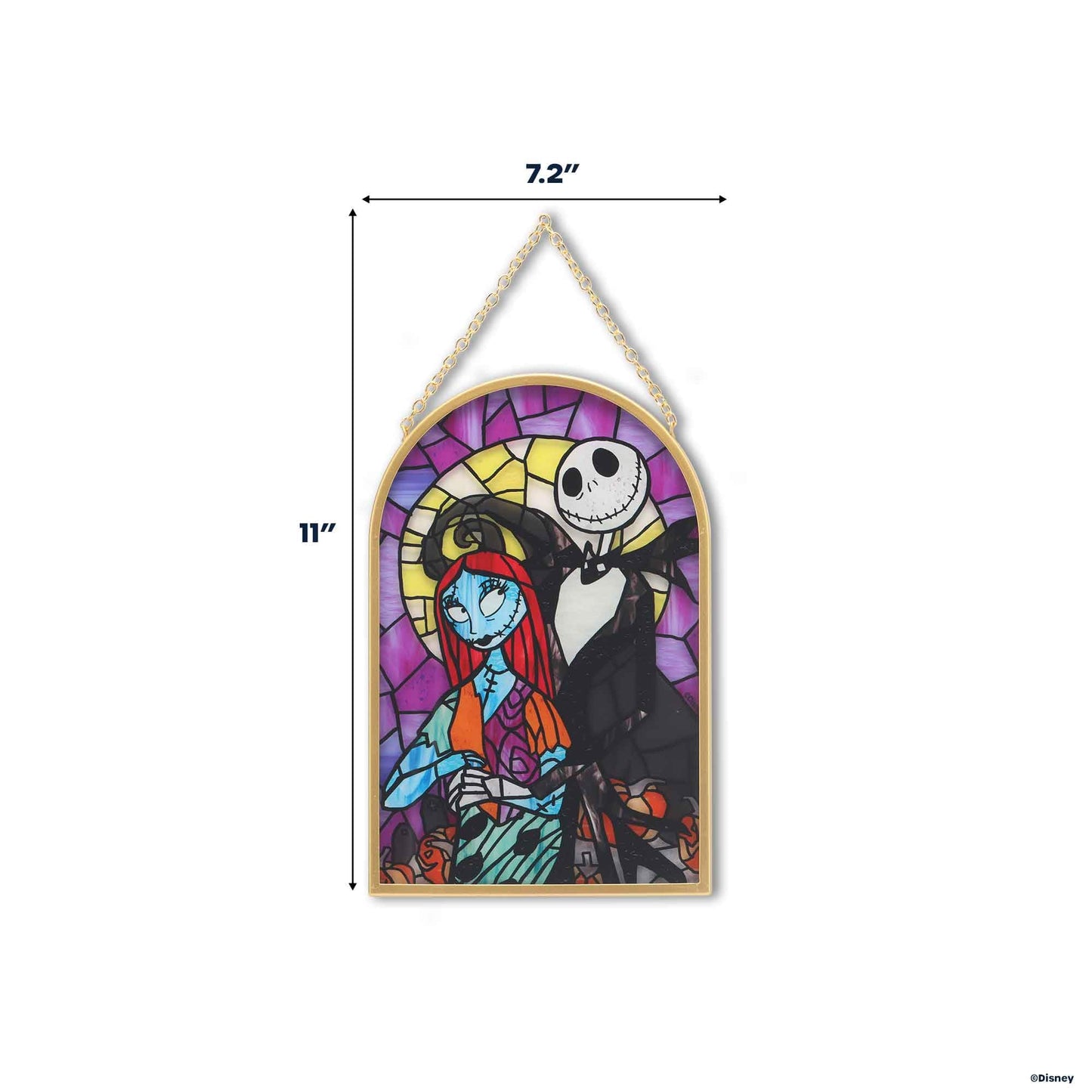 Open Road Brands Disney Nightmare Before Christmas Jack and Sally Hanging Glass Wall Decor - Beautiful Jack Skellington Wall Art for Home