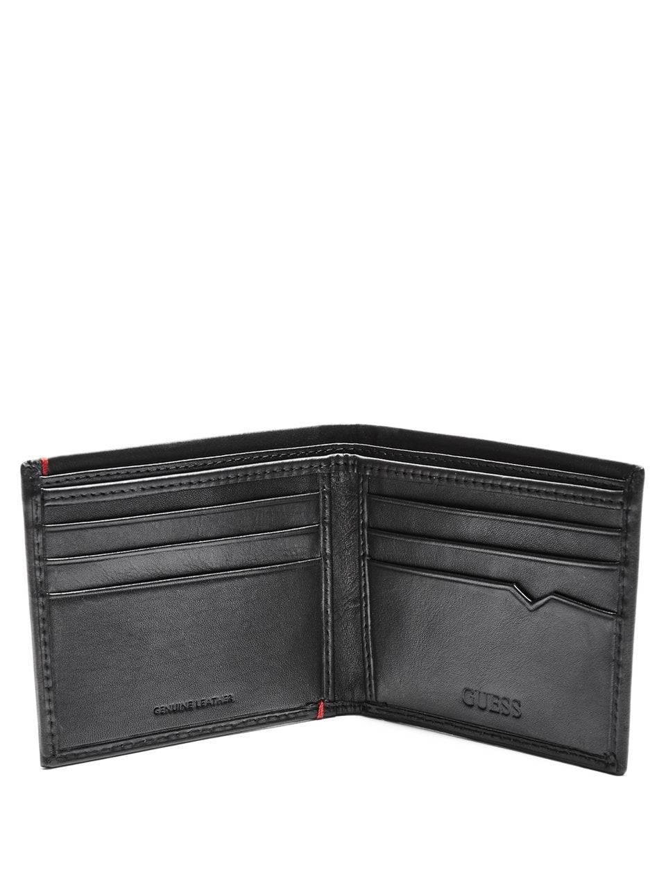Guess Men's Leather Slim Bifold Wallet, Julian Black/Red, One Size